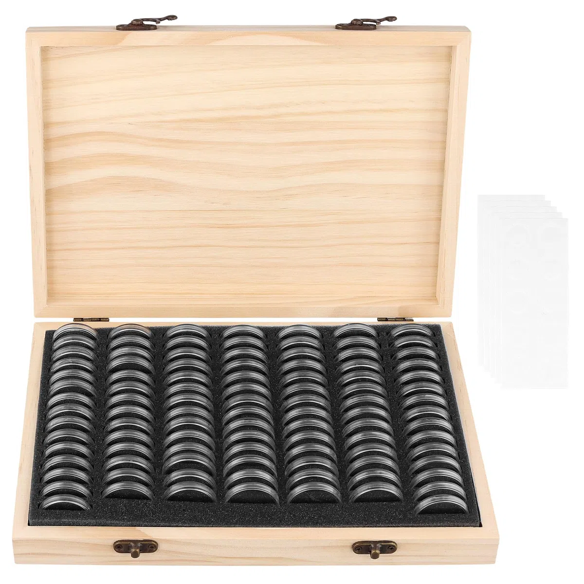 ZOENHOU 100 contenitori in legno per collezionisti di monete, con capsule rotonde trasparenti, per collezionisti di monete, 18 mm/21 mm/25 mm/27 mm/30 mm, legno, Classica