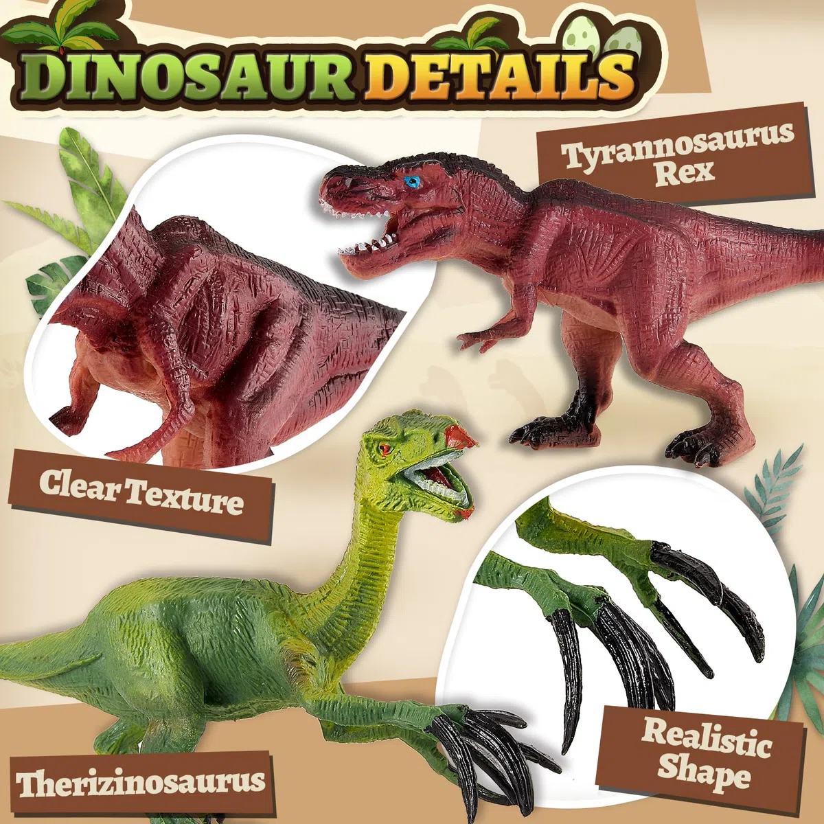 TOEY PLAY Grandi Dinosauri Giocattolo per Bambini, 12 Pezzi Figure Dinosauri Set, Realistico Dinosauro con T-Rex, Triceratop, Regalo per Ragazzi Ragazze 3 4 5 6 Anni