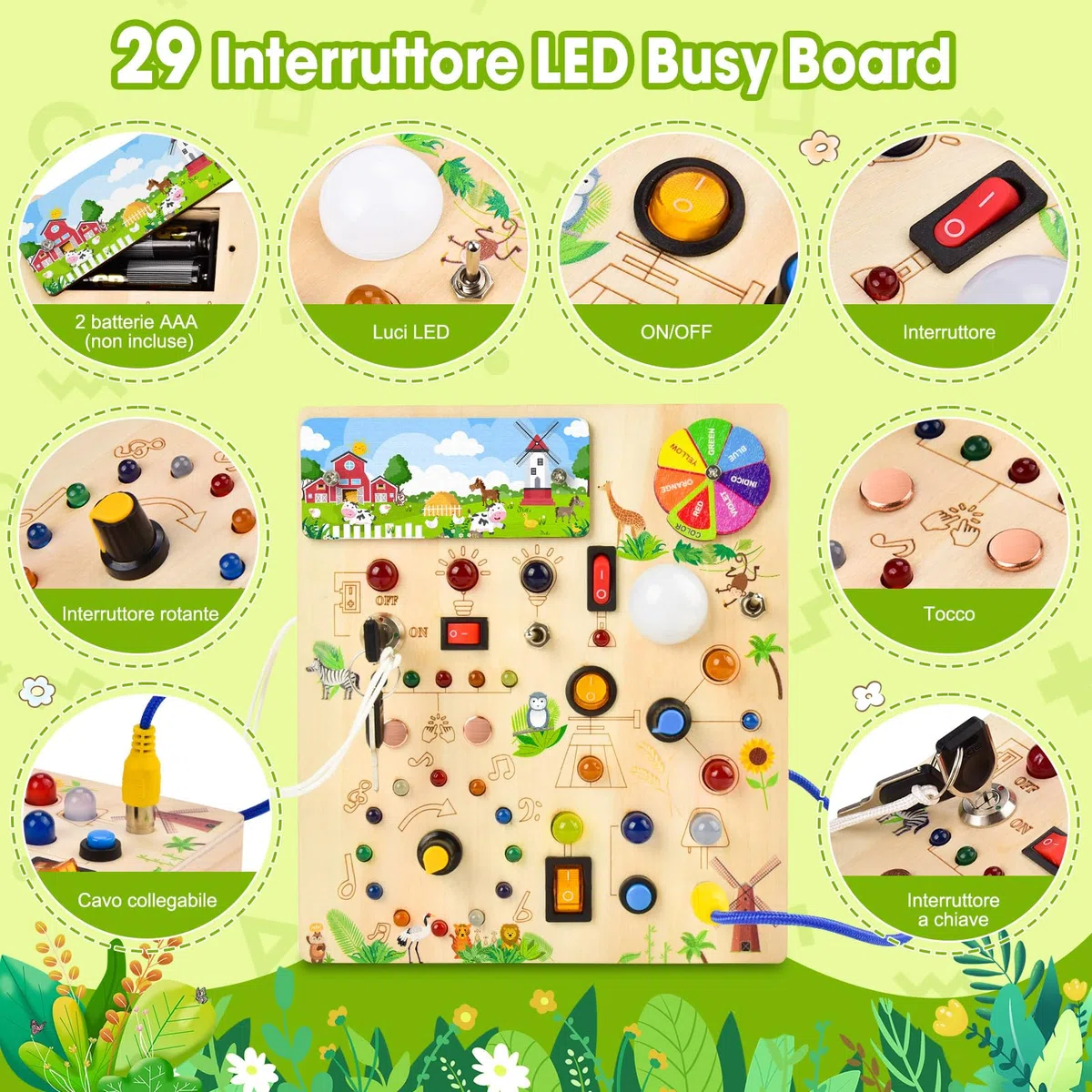 Busy Board Montessoris Activity board 1 anni,Giochi Montessori per Bambini 2 Anno,Busy Board Montessori per Bambini di Gioco Legno 1 Anno,Activity Boards 1 Anno con 29 LED Giocattoli Sensoriali