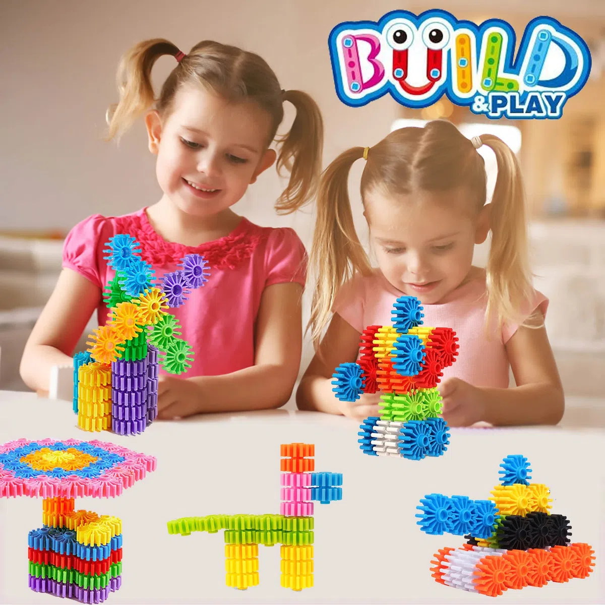 SIENIANLINE Gears Interlocking Learning - Set di Costruzioni per Principianti Gears, Set di Giocattoli da Costruzione Giocattoli da 180 pezzi - 10 colore