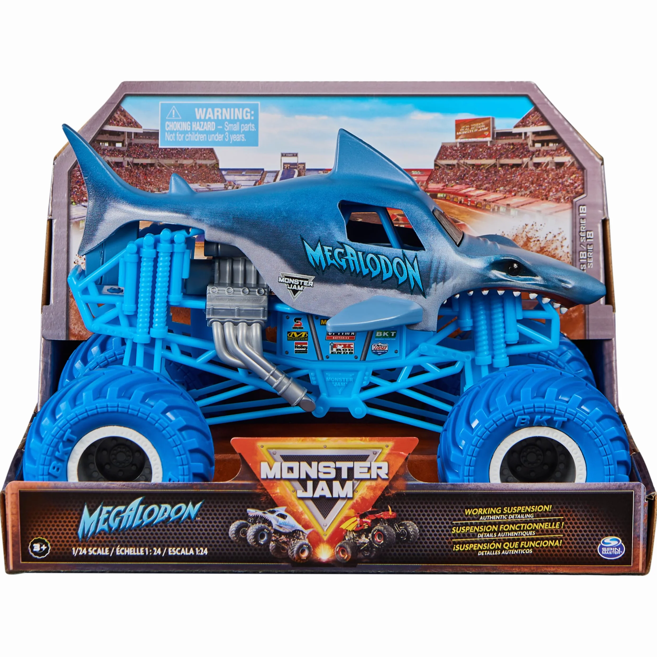 Monster Jam, Megalodon Monster Truck, veicolo da collezione in scala 1:24, giocattolo per bambini dai 3 anni in su