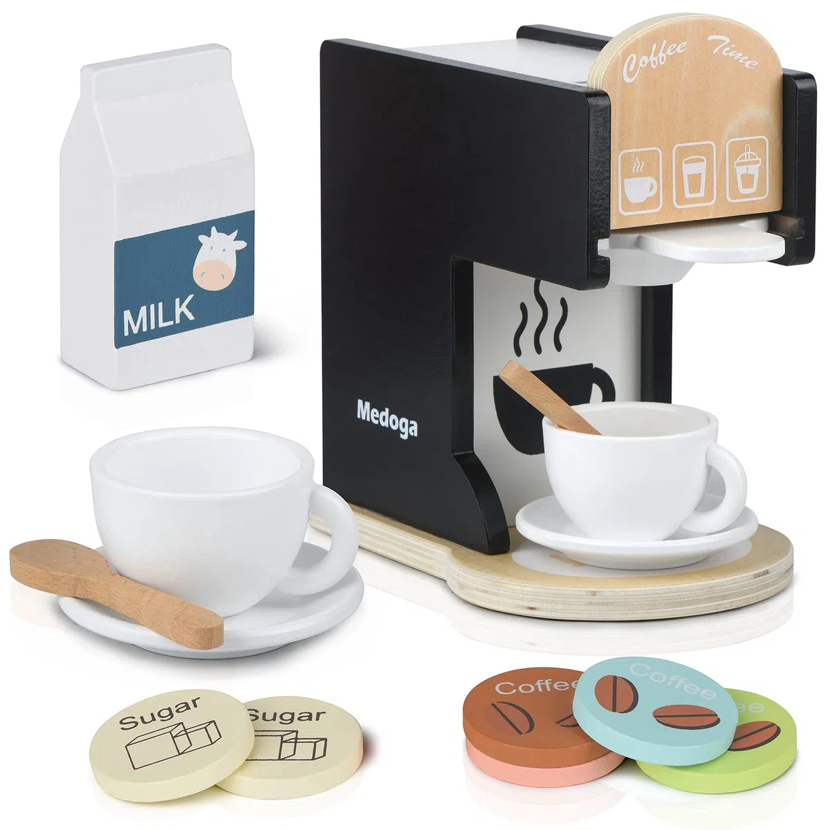 Accessori da cucina per bambini, in legno, macchina per caffè espresso, giocattolo per bambini, set da cucina per ragazze e ragazzi (Black)
