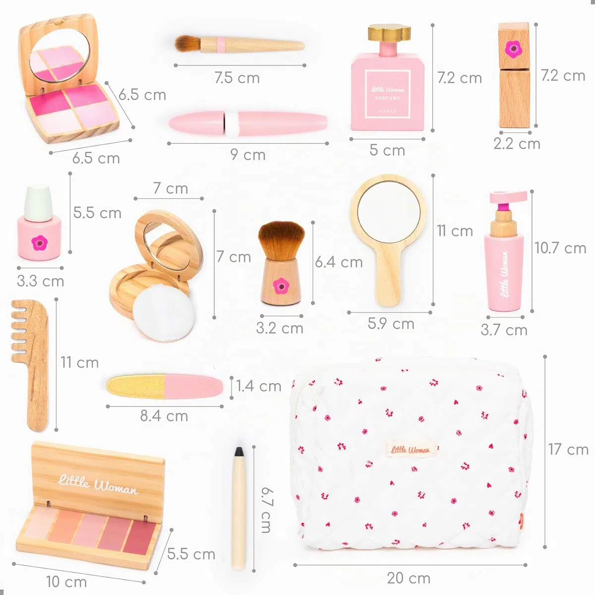 UMU Set trucco per bambini in legno – cosmetici e trucco set con trucco, rossetto, profumo, cipria e trousse – trucco per bambini da 3 4 5 6 anni