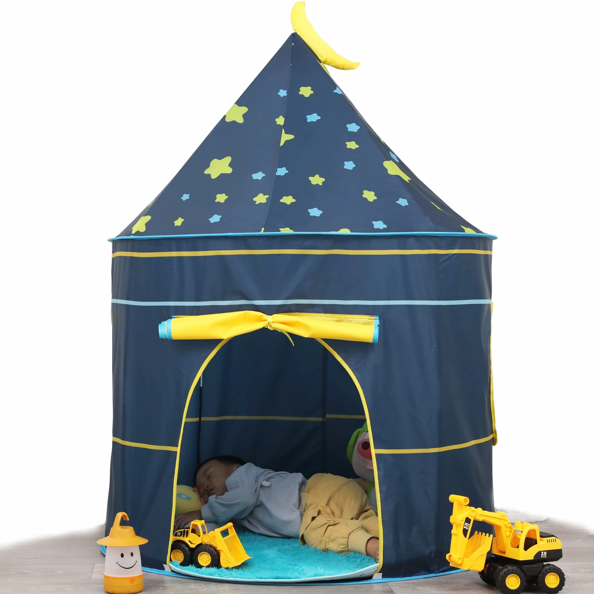 Tenda per Bambini Casetta da Giardino per Bambini,casa dei Giochi Po-up, Incluso luci a stella,Certificato EN71, Toy Tenda per ragazzi e ragazze,Regalo per Bambini(Moon Blue)