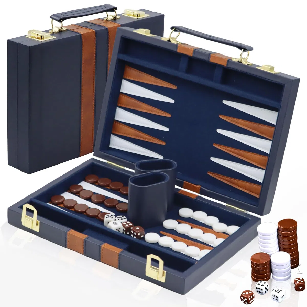 Backgammon Set legno Valigetta Backgammon da 11 pollici con Accessori Complet con Custodia in Pelle di Alta Qualità Set Portatile da Viaggio (11pollici, blu navy)