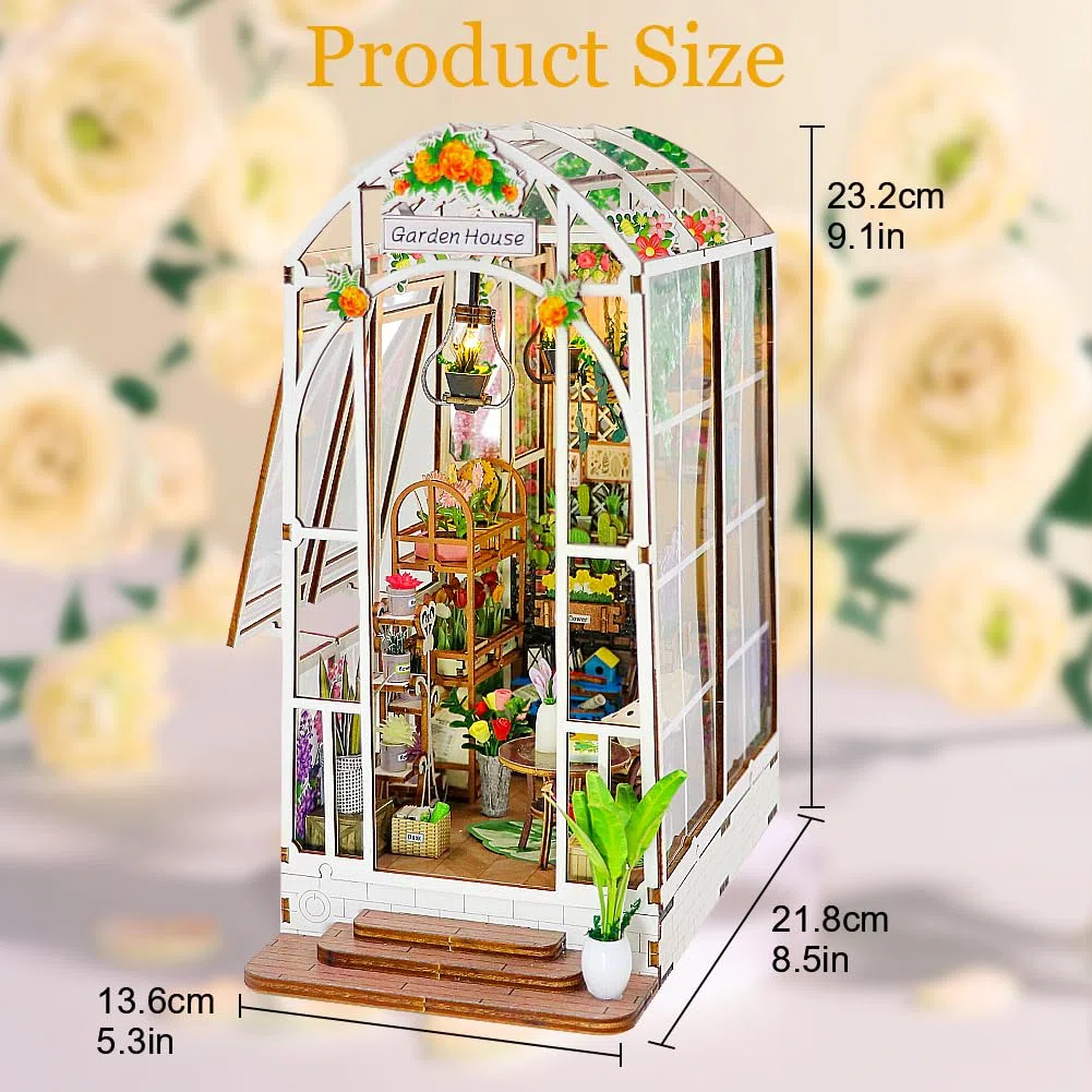 OSDUE Book Nook Kit, 9inch Kit per Casa Delle Bambole in Miniatura 3D, Set di Decorazione Della Libreria, Set di Costruzione di Modelli, Regalo di Natale Compleanno Modello di Casa Puzzle con Luci LED