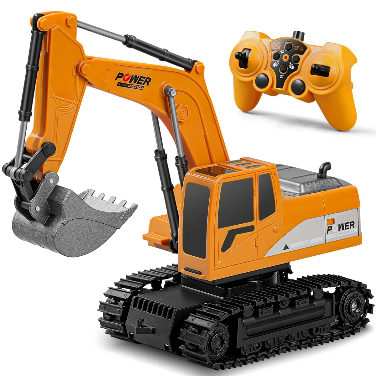 Escavatore Telecomandato per Bambini,Escavatori Radiocomandato con Spalletta in Metallo,Escavatore Idraulico per Ragazzi con luci e Suoni,6 Canali Sand Digger Regali per Bambini dai 4-7 Anni
