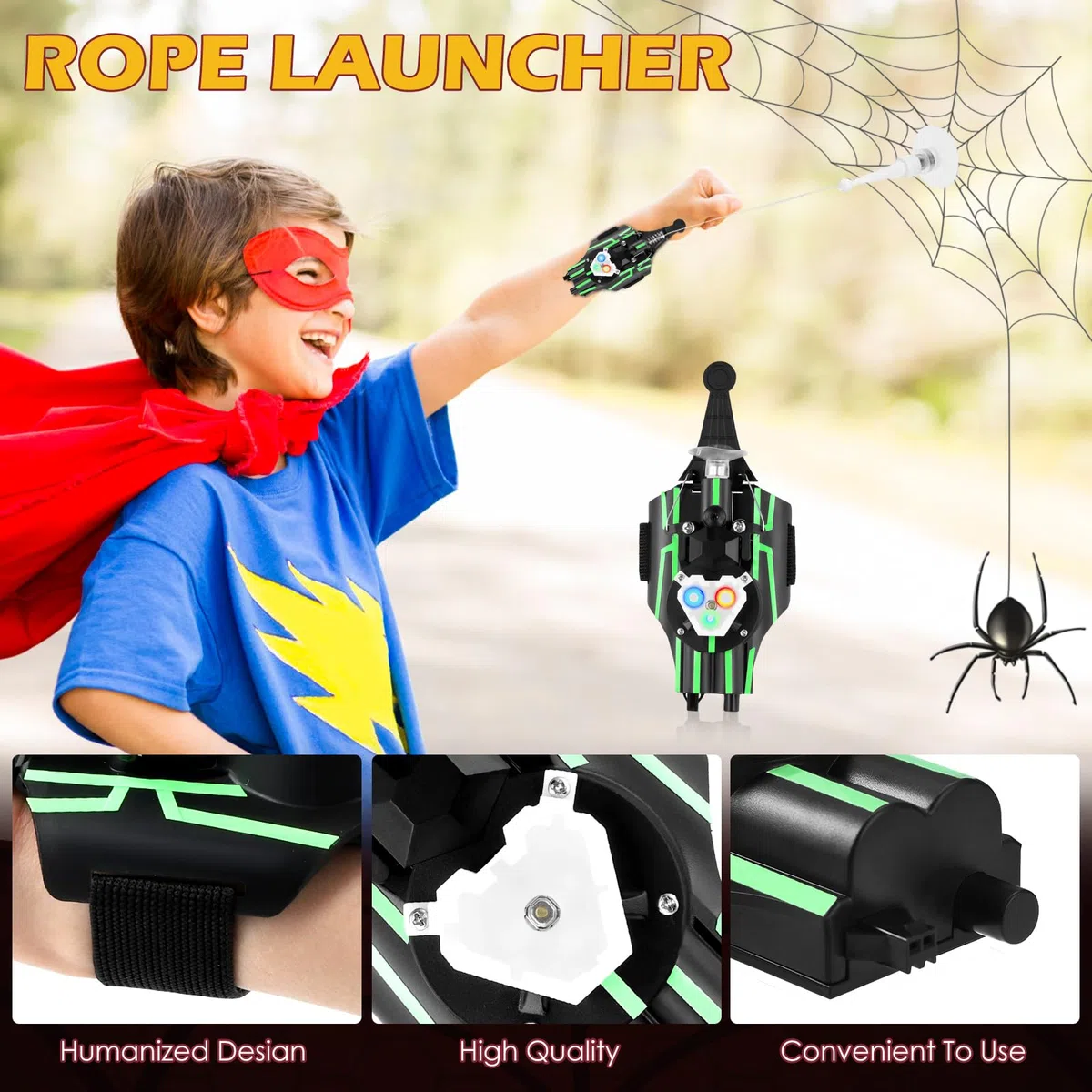 Towwoo Spider Web Shooter, 3 m Spara Ragnatele Spider con Launcher Glove, Guanti Launcher Giocattoli da Polso per Bambini, Spider Web Launcher in Plastica per Bambini per Cosplay, Luminoso