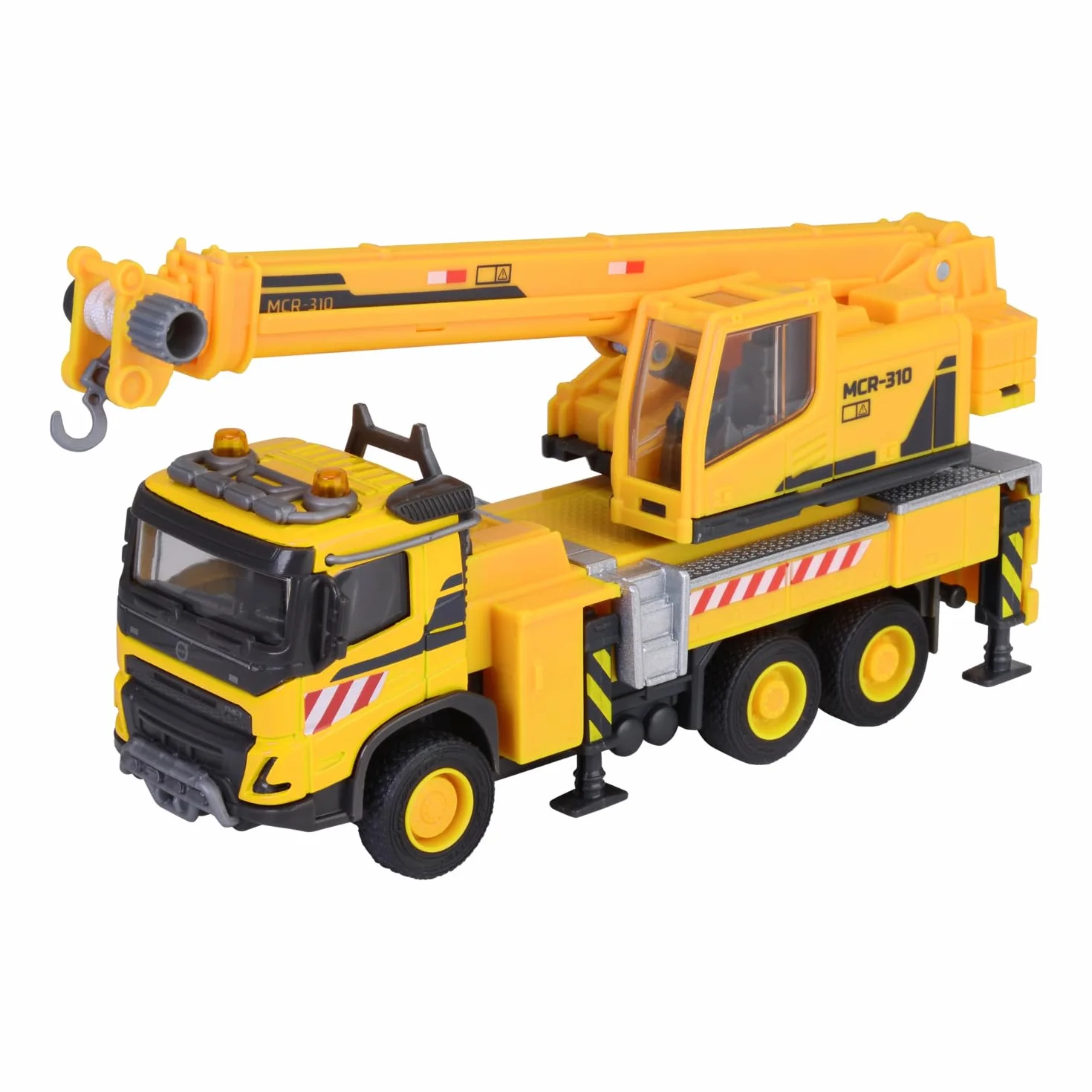 Majorette Gru Volvo FMX Truck Crane (22 cm) – grande veicolo da cantiere con braccio estensibile, verricello, ruota libera e pneumatici in gomma, giocattolo per bambini dai 3 anni in su