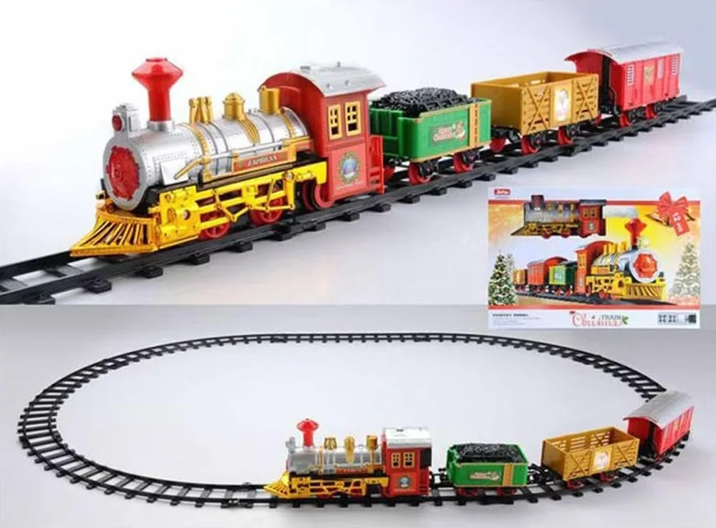 Trenino Elettrico per Bambini,Trenino Natalizio ，Luci e Suoni, Giocattolo con Binari Ferroviario, Set Pista Treno Elettrico, Regalo Natale Compleanno Educativo per Bambini