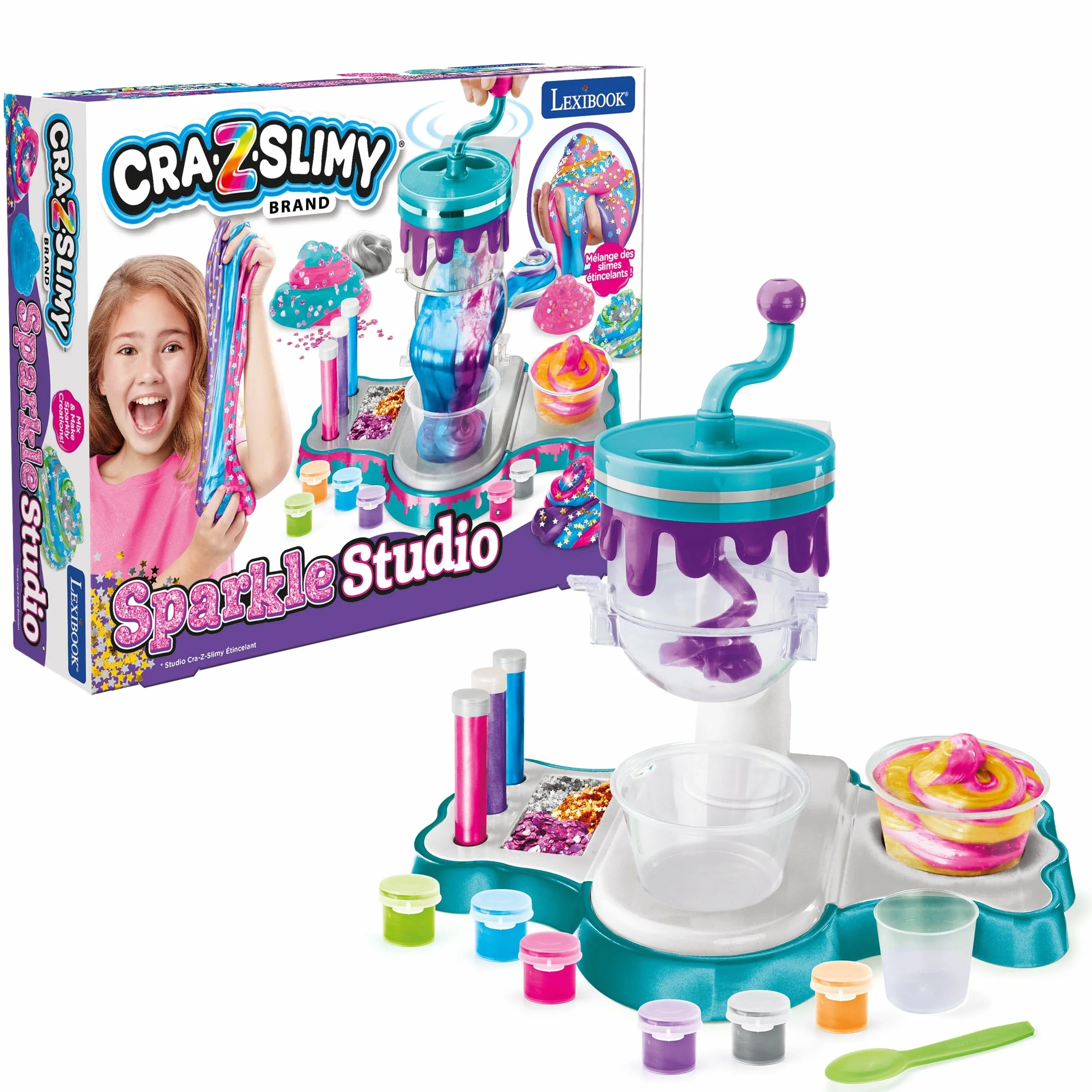 Lexibook, Studio Slimy Scintillante, Rosa Viola Blu Arancione Verde Argentato, CRSLIM40