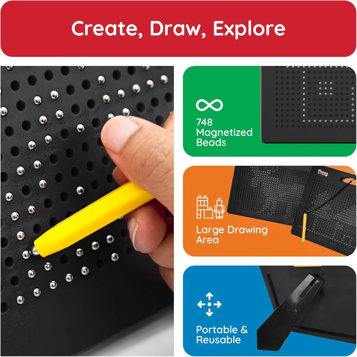 Picasso Toys PTB01 Lavagna da Disegno Magnetica, 30,5 x 25,4 cm, Grande Taglia, 748, per Tablet, Lavagna per Scrivere, Giocattolo educativo, Kit di apprendimento Aperto, Sviluppo del Cervello per