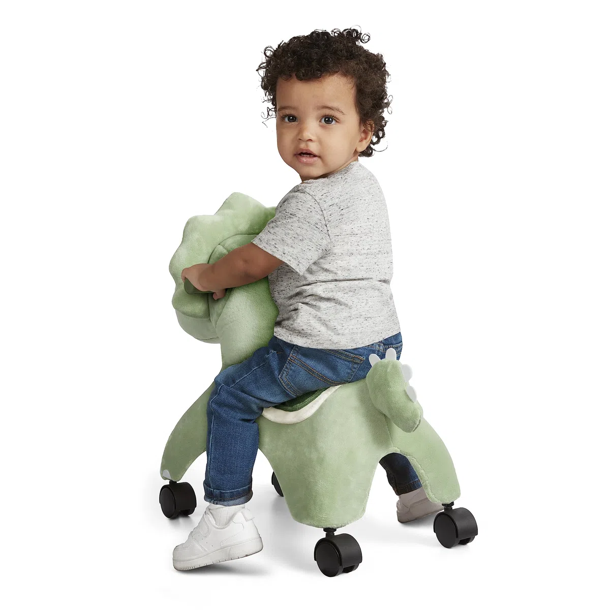 Radio Flyer Dash the Rolling Dinosaur, giocattolo da cavalcare verde per bambini da 1 a 3 anni