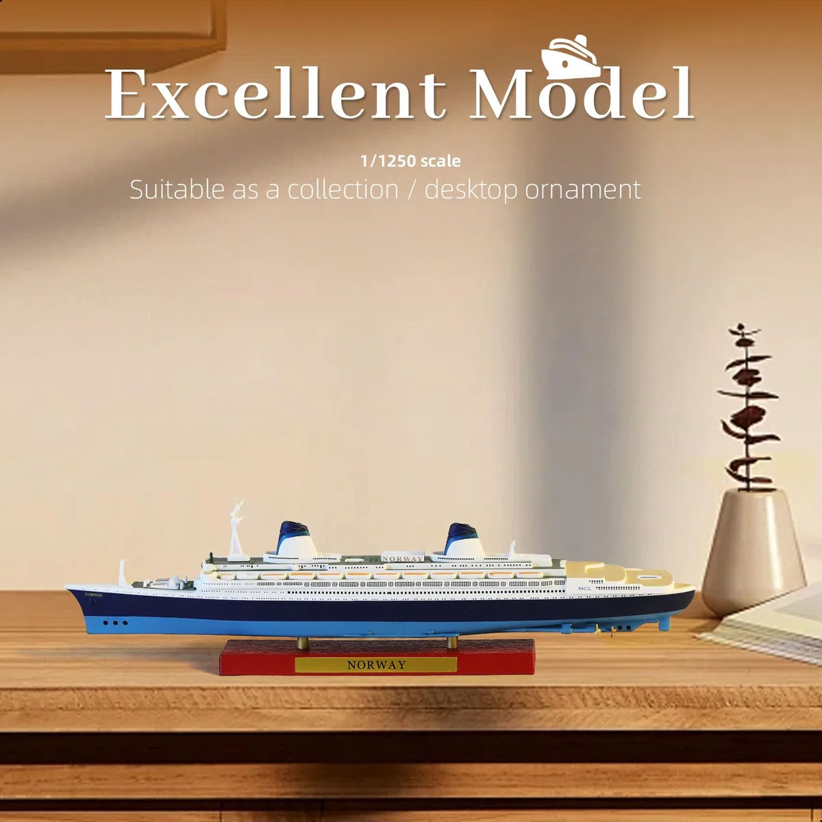 1/1250 SS Norway Cruise Ship Model Classic Alloy Metal Die-Cast Boat Model Legendary Norwegian Cruise Line con espositore in venature del legno Adatto per collezione o regalo per adulti