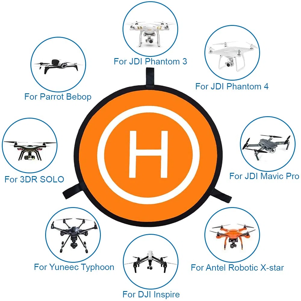 Tappetino di Atterraggio per Droni 75cm di MMOBIEL - Tappetino Impermeabile a Doppia Faccia - Tappetino di Atterraggio per Quadcopter RC – Compatibilità Universale – incl. Nastro Riflettente e Perni