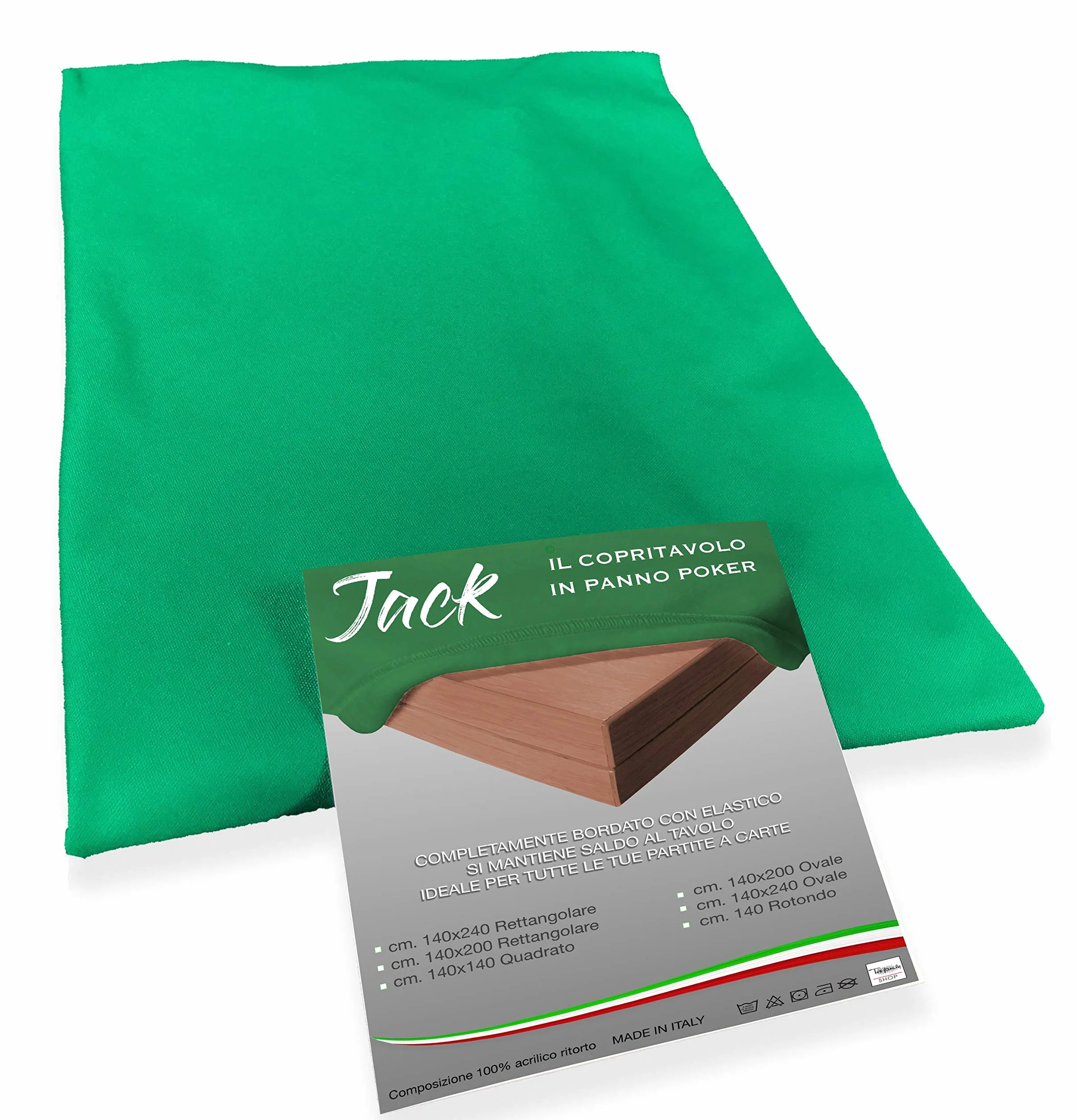 Tex family COPRITAVOLO PANNO GIOCO CARTE POKER JACK VERDE PROTEGGI TAVOLO RITORTO QUALITÀ EXTRA - Cm. 140 rotondo