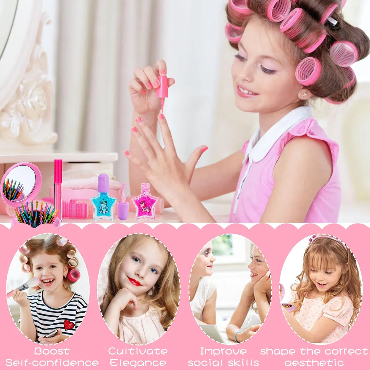 Set Trucchi Bambina 38pcs, Sicuro, Atossico e Lavabile, Anallergico, Trousse per Giochi Bambina, Regalo di Natale e Compleanno per Bambine 4-10 Anni