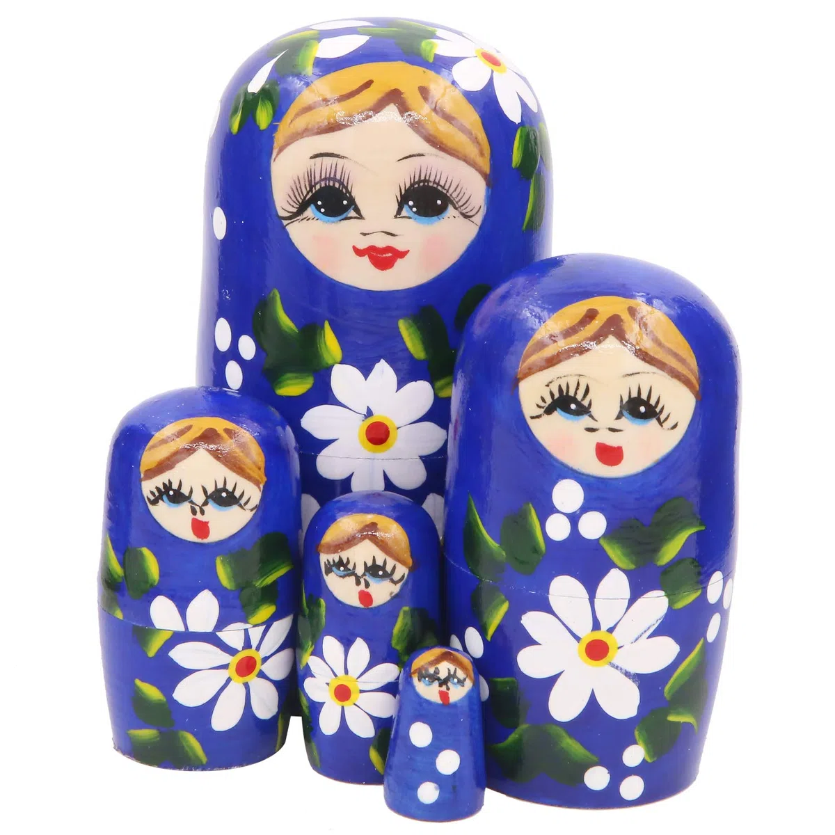 Winterworm Set di 5 Capelli biondi Blu Ragazza impilabile in Legno Giocattolo Bambino Babushka Matryoshka Bambola di nidificazione Russa per Bambini Giocattolo Compleanno
