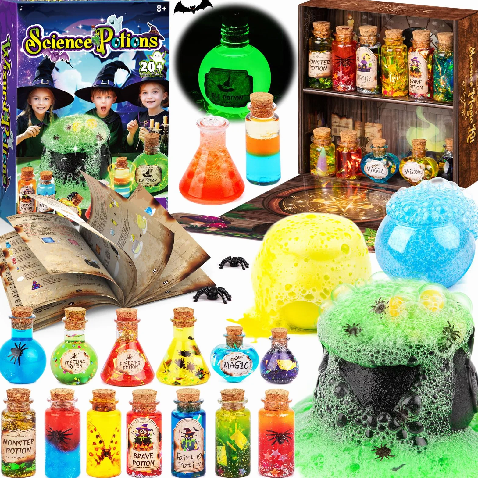 Mostof Kit di pozioni da mago per bambini, miscela 20+ pozioni magiche da fata con calderone magico, giocattolo creativo regalo di compleanno
