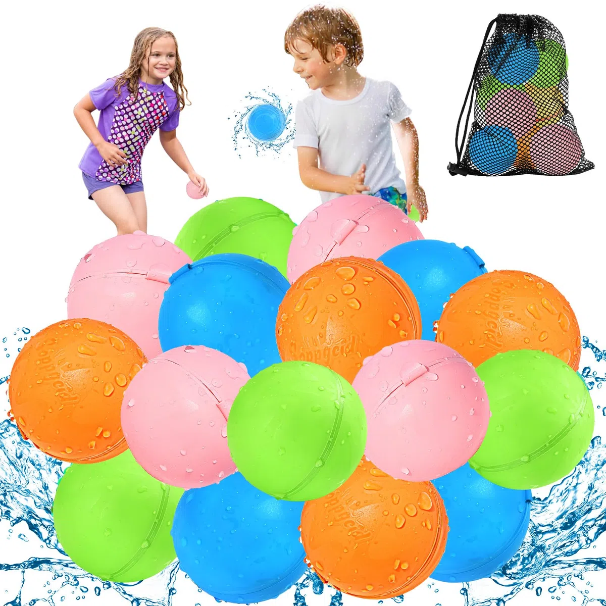 KOKODI Gavettoni Riutilizzabili Magnetici Autosigillanti, Palloncini Acqua Riutilizzabili in Silicone BPA-Free, Bombe d'Acqua per Giochi Acqua Bambini, Spiaggia, Piscina (16PZ)