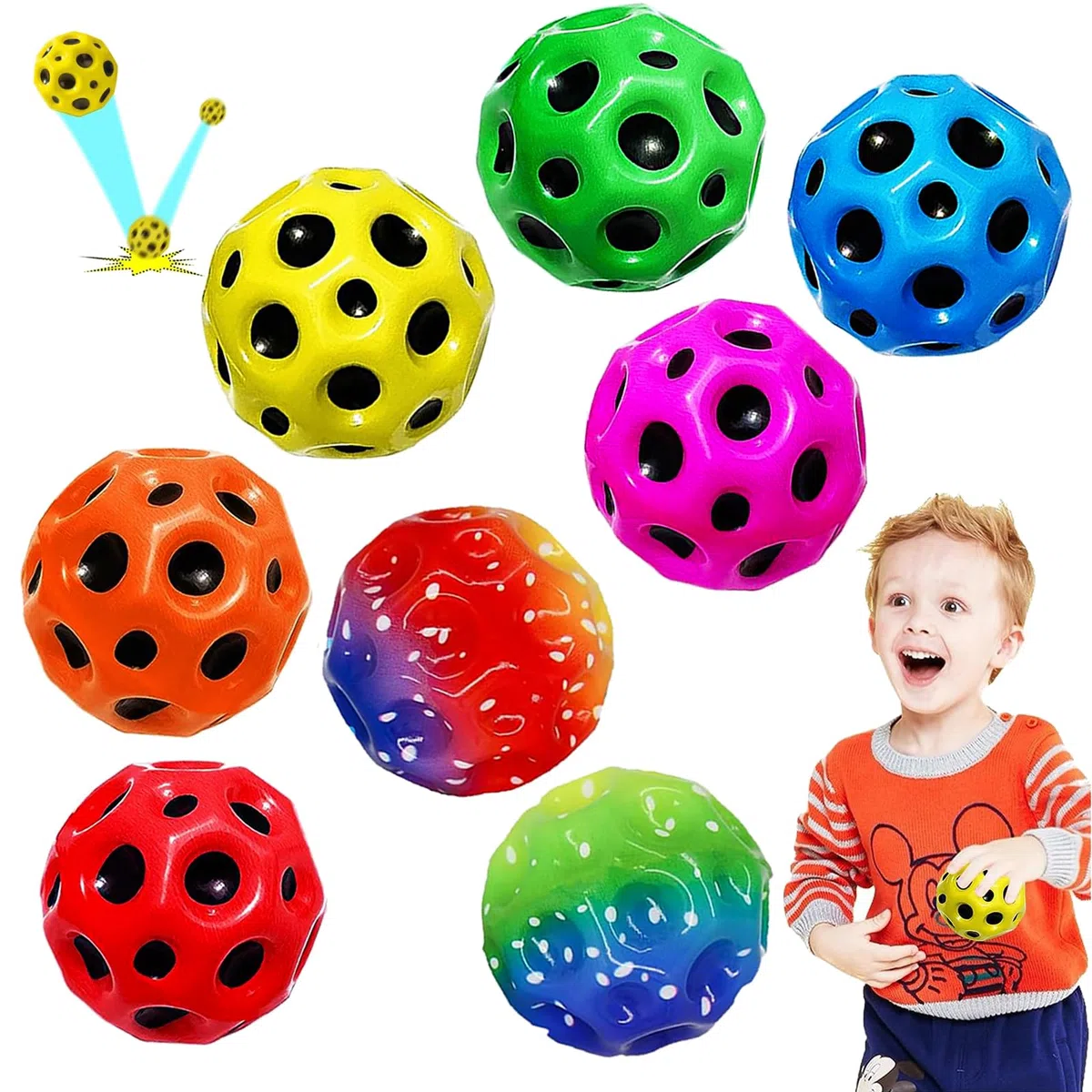 Astro Jump Ball,8 PCS Moon Ball,7 cm Space Bouncing Balls,Facile da Impugnare e da Catturare per Atleti e Bambini per Bambini e Adulti, Regalo per Compleanno, Natale, Feste