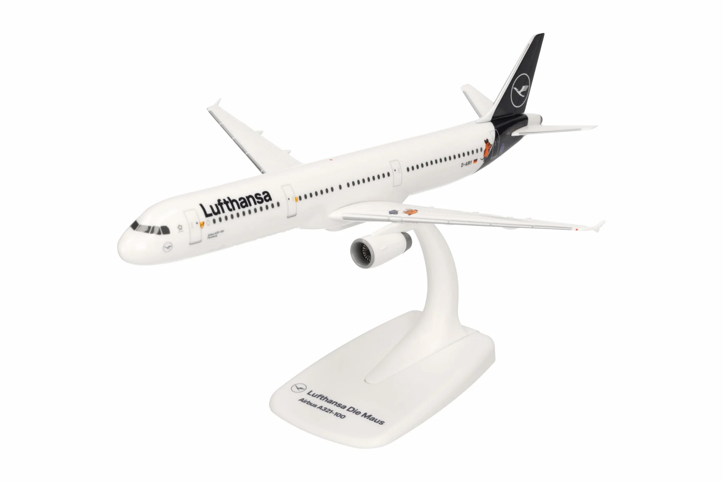 Herpa modello di aereo Airbus A321 "Die Maus“, Lufthansa Doppeldecker in scala 1:200 - Snap-Fit, pezzo da collezione, miniatura deco, statuetta con supporto in plastica