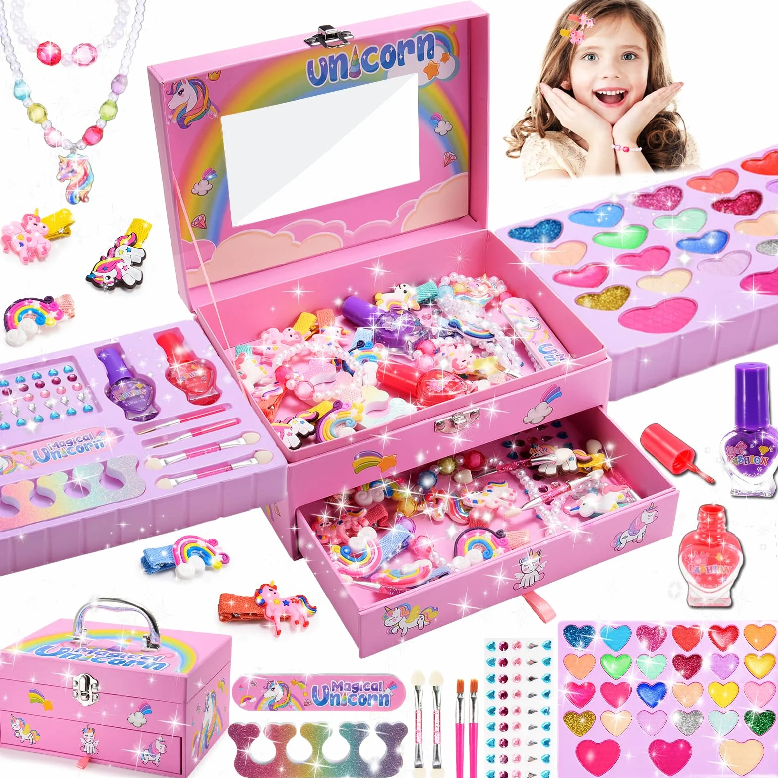 Unicorno Trucchi Bambina 3 4 5 6 7 8 9, Giochi Bambina 4-8 Anni Unicorno Valigetta Trucchi Bambina Compleanno Regalo Bimba 4 5 6 7 8 9 Anni Trousse Trucchi Bambino Regalo Bimba 5 6 7 8 Femmina