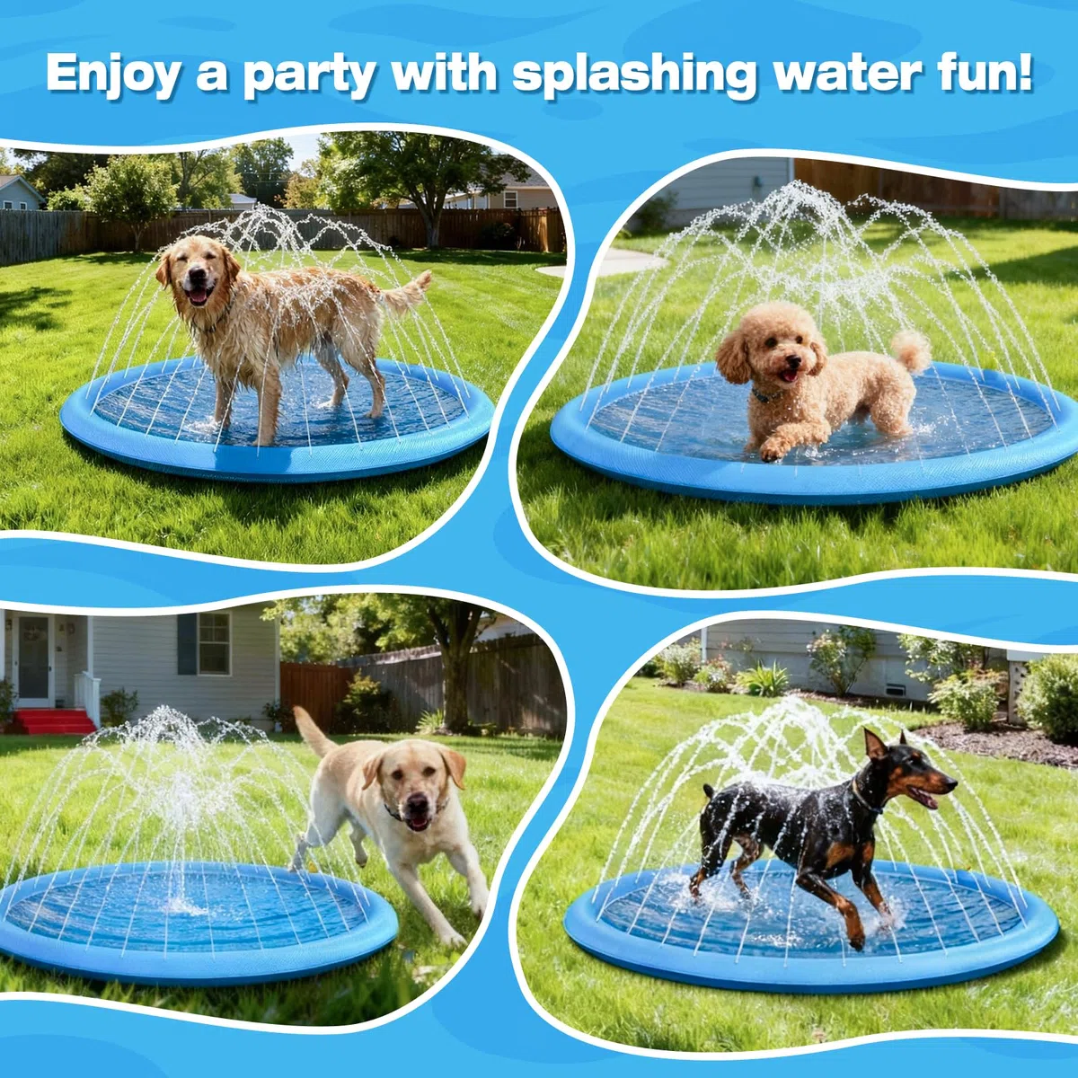 Tappetino spruzzante per cani da 100 cm - Vasca spruzzante robusta da 0,55 mm, gioco acquatico da esterno per l'estate, tappetino con fontana per animali domestici per feste in giardino