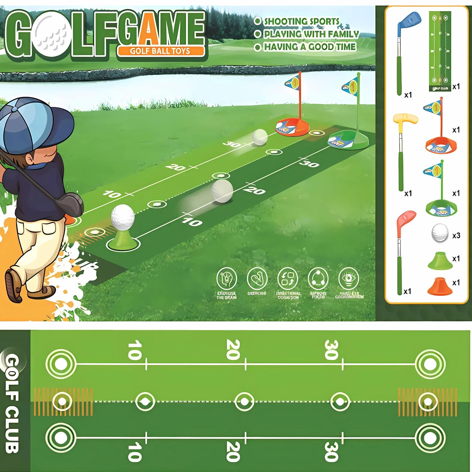 Bambini Mini Golf Club Set, Retractable Bambino Golf Set con Mettere Mat, Indoor e Outdoor Sport Golf Giocattoli per Ragazzi Ragazze