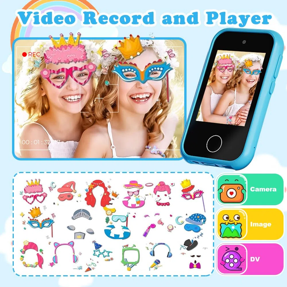 Smartphone per Bambini/Bambina, Cellulare per bambini, Telefono Giocattolo Educativo con Doppia Fotocamera, Lettore MP3, Compreso Favola, Disegno, Sveglia, Regalo per Bambini Dai 3 ai 12 Anni