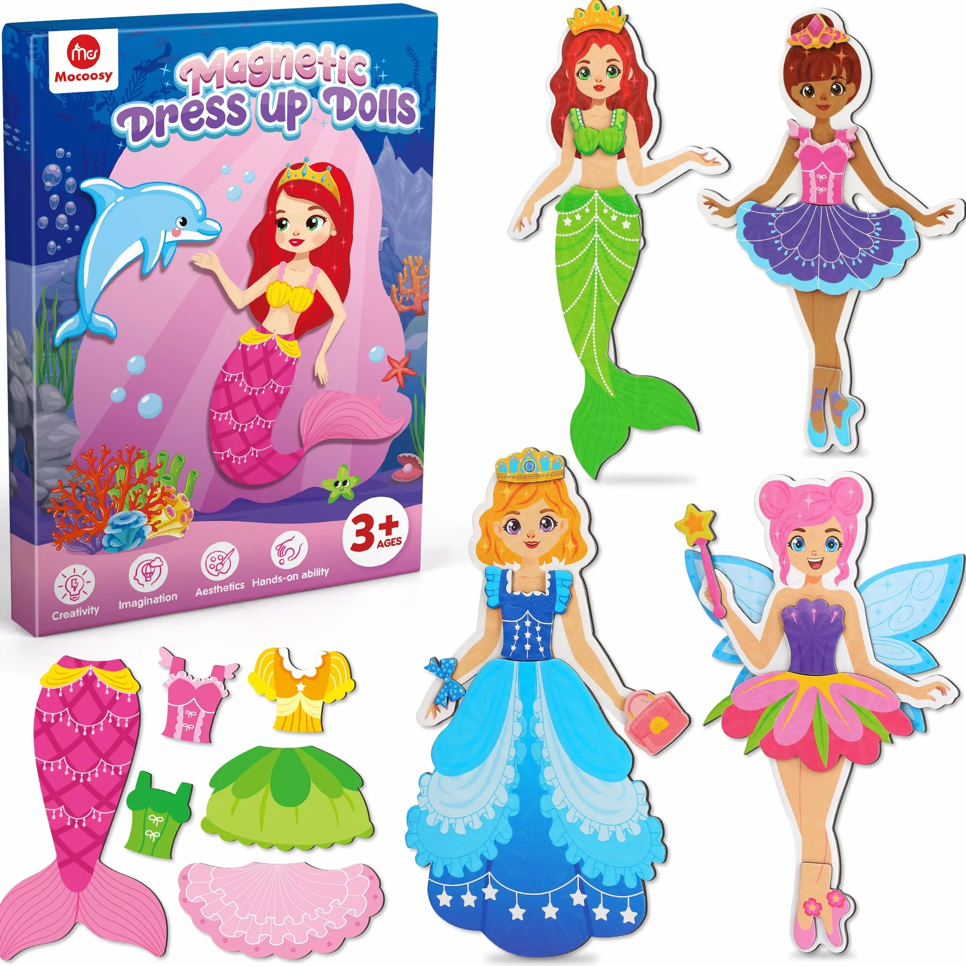 Mocoosy Bambole magnetiche per ragazze, principessa sirena, fata, bambole magnetiche per vestire, giocattoli per bambini da 3 4 5 6 7 8 anni, regali per ragazze, giochi di viaggio, aereo, giocattoli