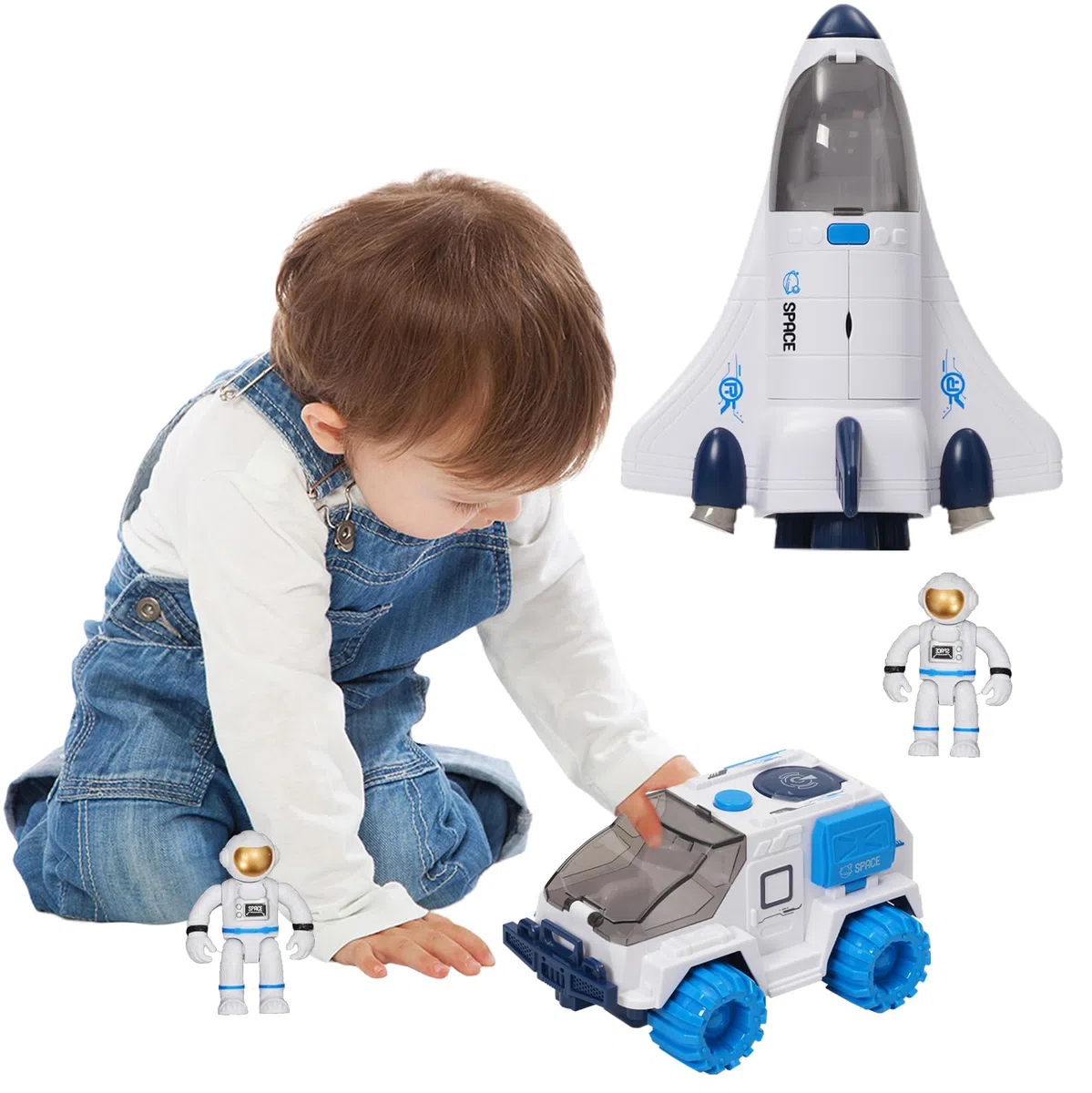 Space Shuttle - Razzo Giocattolo Spaziale per Bambini e Ragazzi, Giocattolo Educativo Scientifico con Astronauti Figure (Blu)