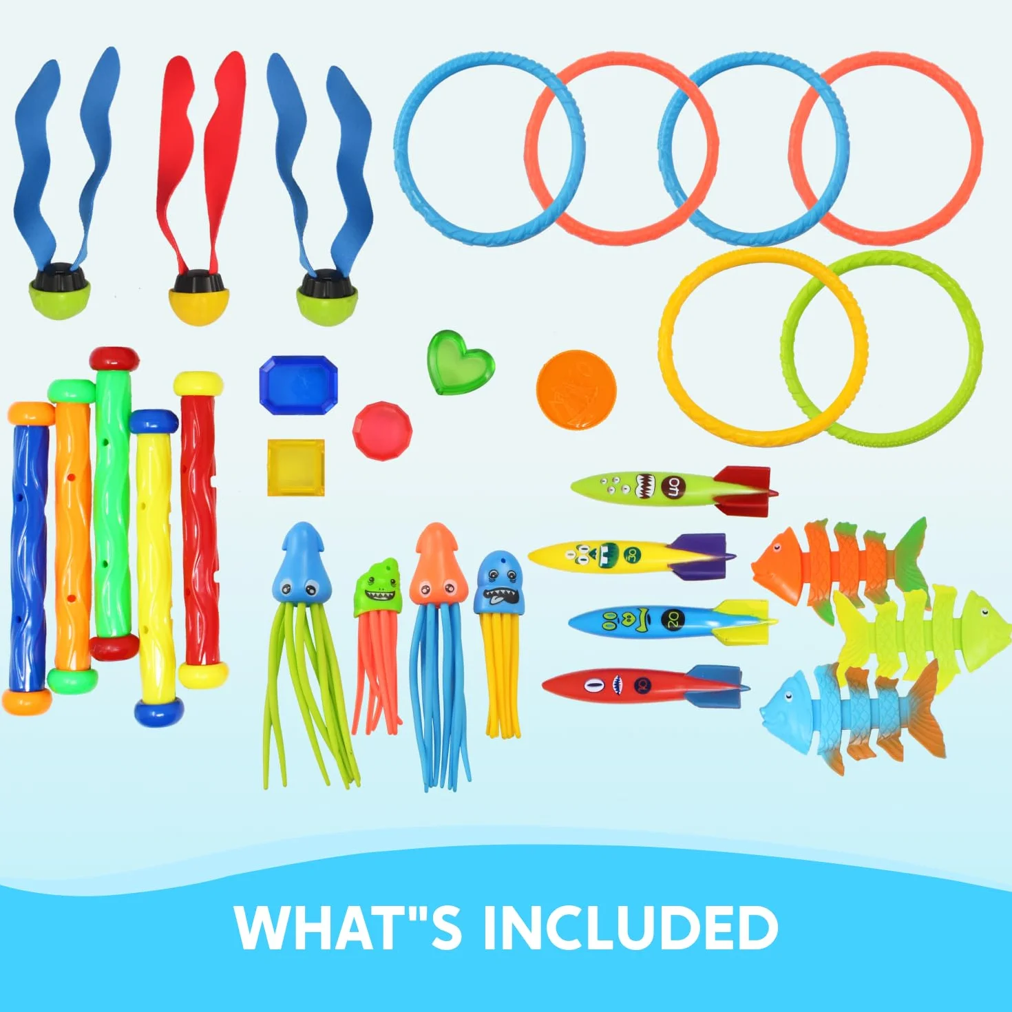 JOYIN 30 Piscina Immersione Giocattoli Giochi Acqua Bambini con Custodia Inclusa 5 Bastoncini da Immersione 6 Anelli da Immersione 5 Tesori dei Pirati 4 Siluri 3 Palline Giocattolo per Immersioni