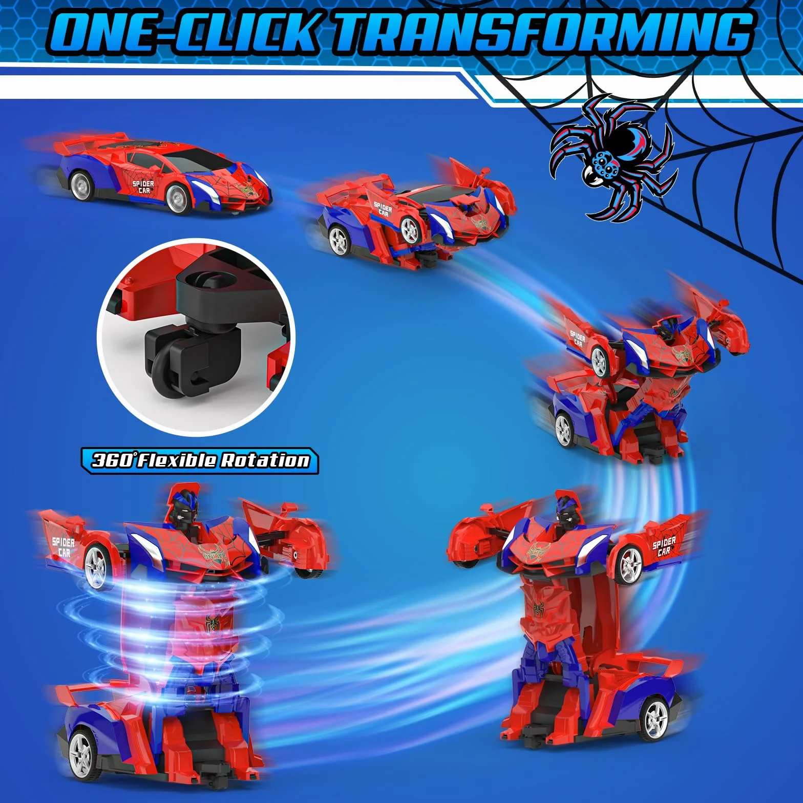 Macchina Telecomandata, 2.4GHz Trasforma Robot & RC Auto da Corsa Radiocomandata Giochi Esterno Giocattolo, Spider Cars Macchinine per Gioco Regalo Compleanno Natale Bambino Bimbi 3 4 5 6 7 8 9 Anni