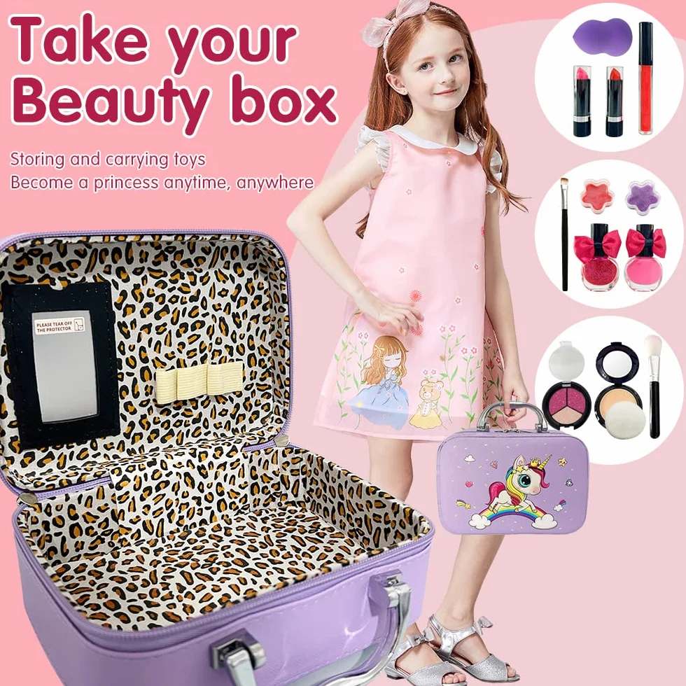 XINGGANG Trucchi Bambina Set, 27 Pezzi Valigetta Trucchi Unicorno Bambina, Sicuro e Lavabile Set Trucchi Bambina, Giochi Bambina, Natale, Compleanno, Regali per Ragazze dai 4 ai 12 Anni