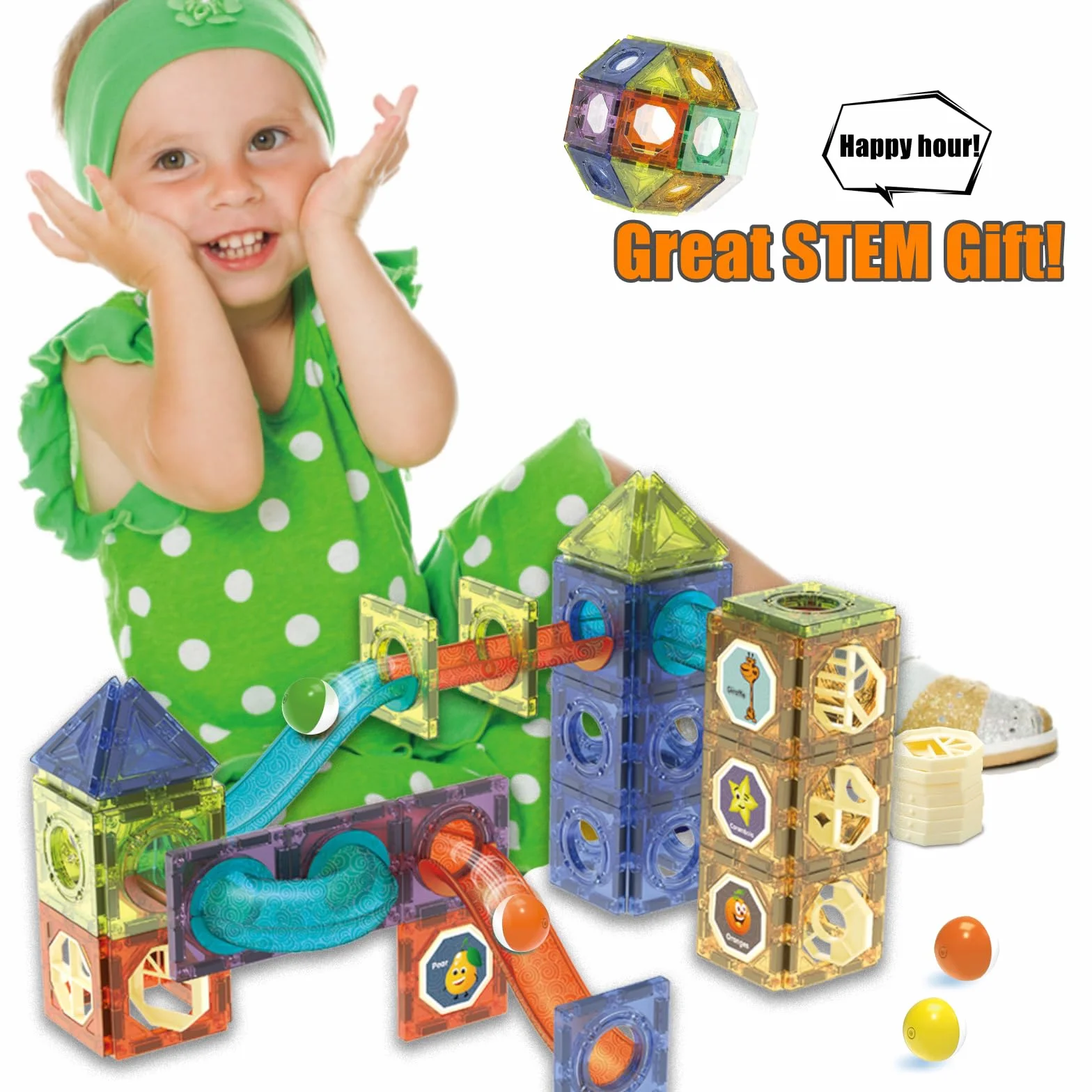 Costruzioni Magnetiche 144 Pezzi con Luci LED & Pista per Biglie - Gioco 3D Magnetico Educativo STEM per Bambini 5 6 7 8 10+ anni, Regalo Creativo Montessori
