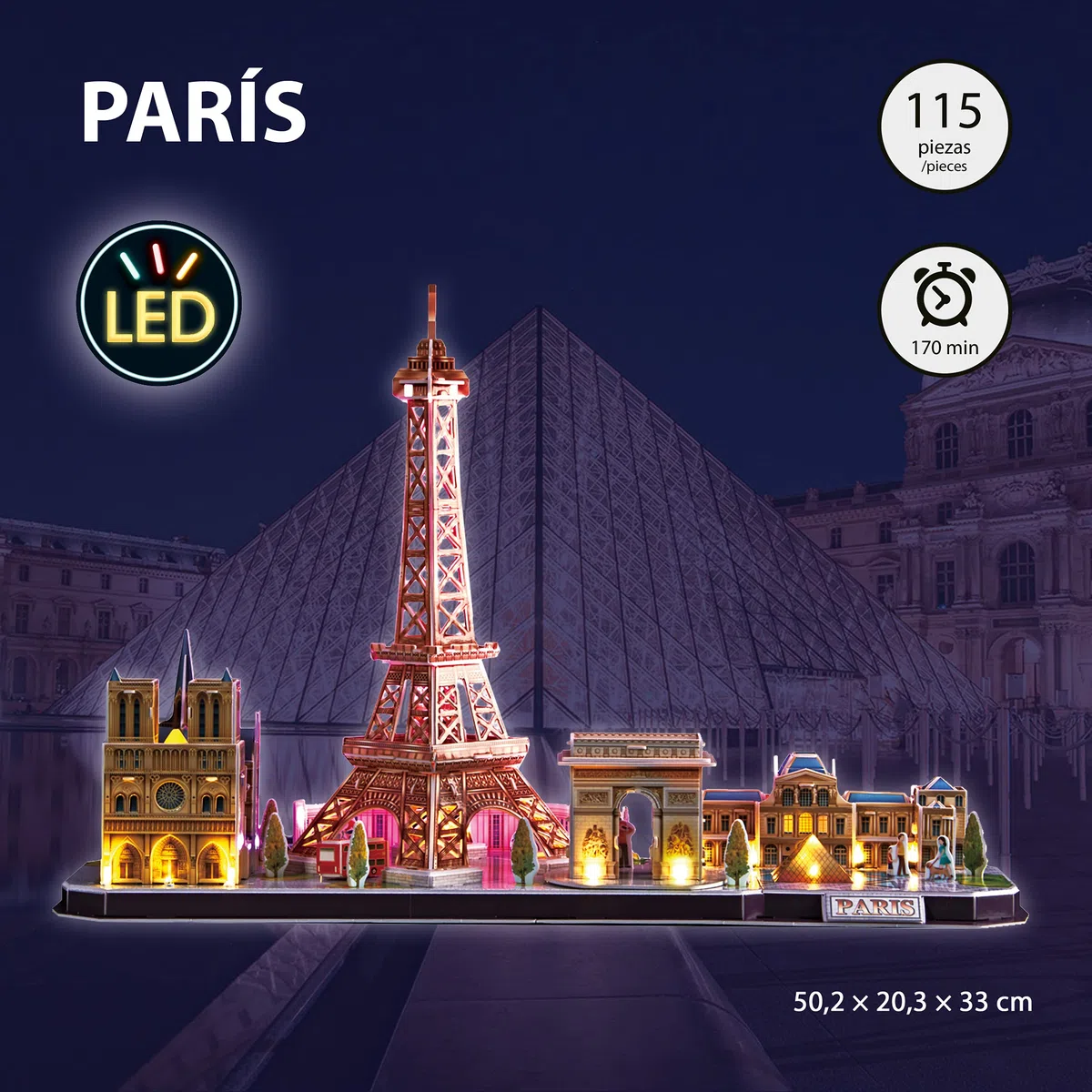 Puzzle 3d - Paris Led Cityline | Puzzle 3d Bambini E Adulti | Modellini Da Costruire | Modellismo Da Costruire Adulti | Regalo Bambino 8 Anni | 115 Pezzi