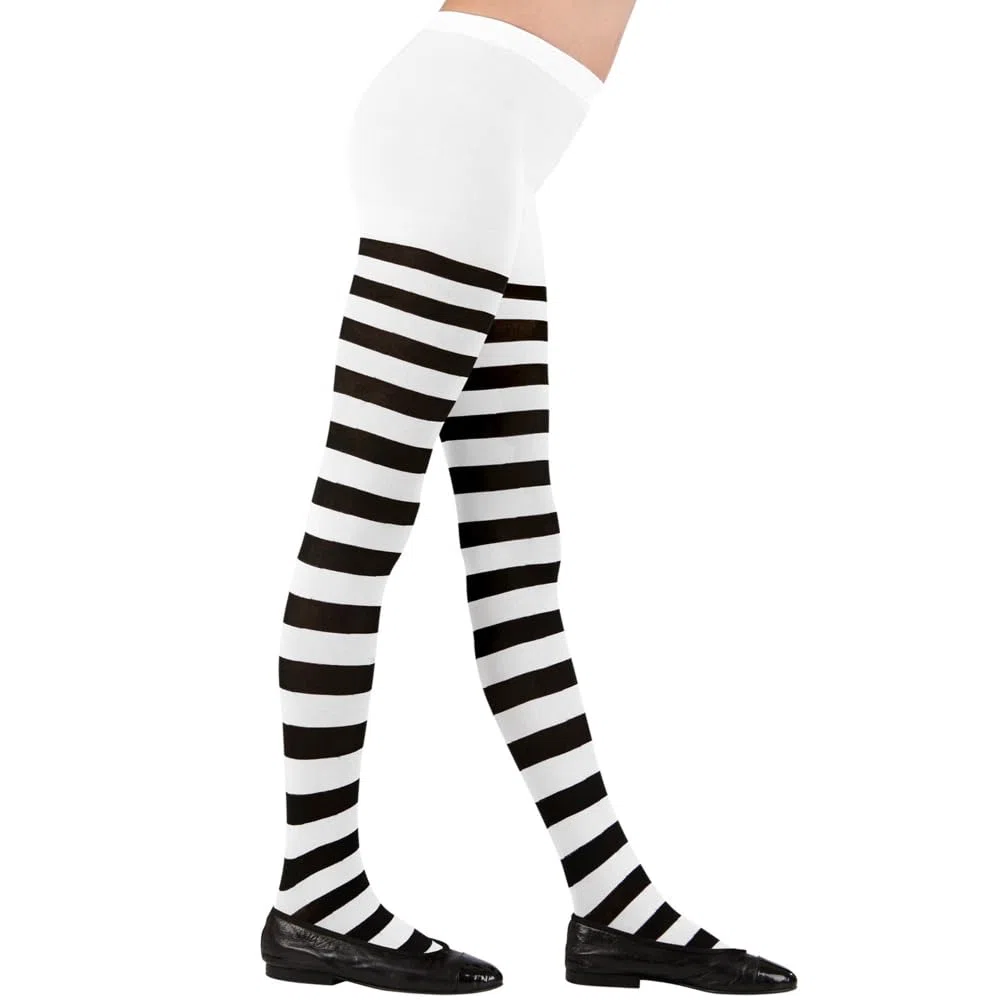 CARTOON calze collant rigate bianco/nero 70 den accessori travestimento halloween cosplay - 0122