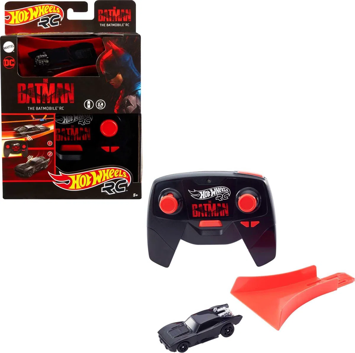 Hot Wheels - R/C Batmobile di Batman in Scala 1:64, Veicolo Radiocomandato con Controller USB Ricaricabile, Corse su Pista o Fuori Pista, Giocattolo per Bambini 5+ Anni, HBL43