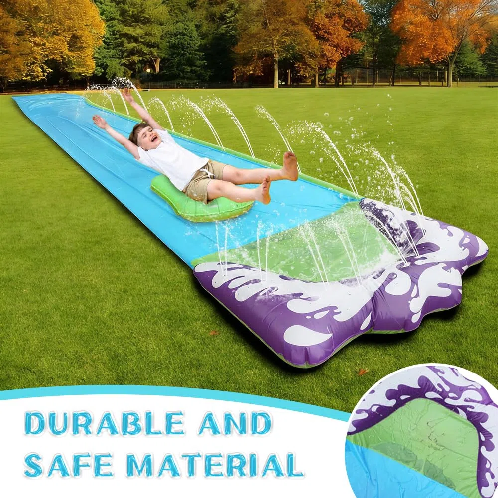 Scivolo d'Acqua, 480 x 70 cm Scivolo d'Acqua per Prato con Irrigatore, Scivolo Acquatico Giardino con Ricambi e Bodyboard, per Feste Estive e Attività in Giardino (Blu)