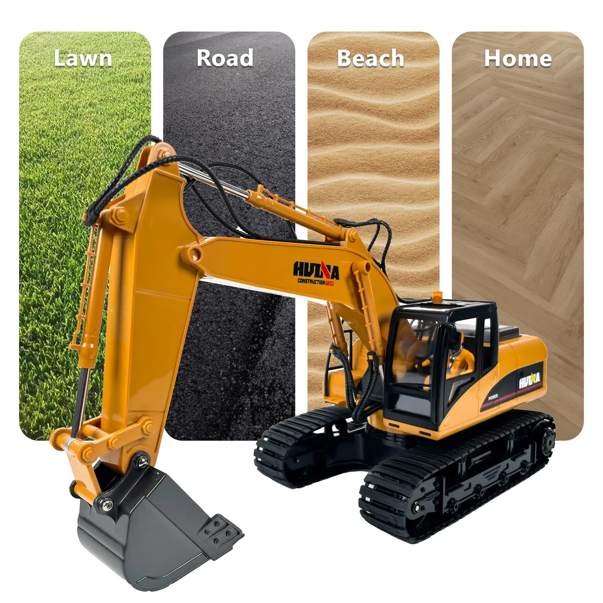 CELMAN Escavatore telecomandato – 15 canali RC escavatore ricaricabile con pala in metallo, martello demolitore e presa – scala 1:14, catene di gomma, batteria e caricatore