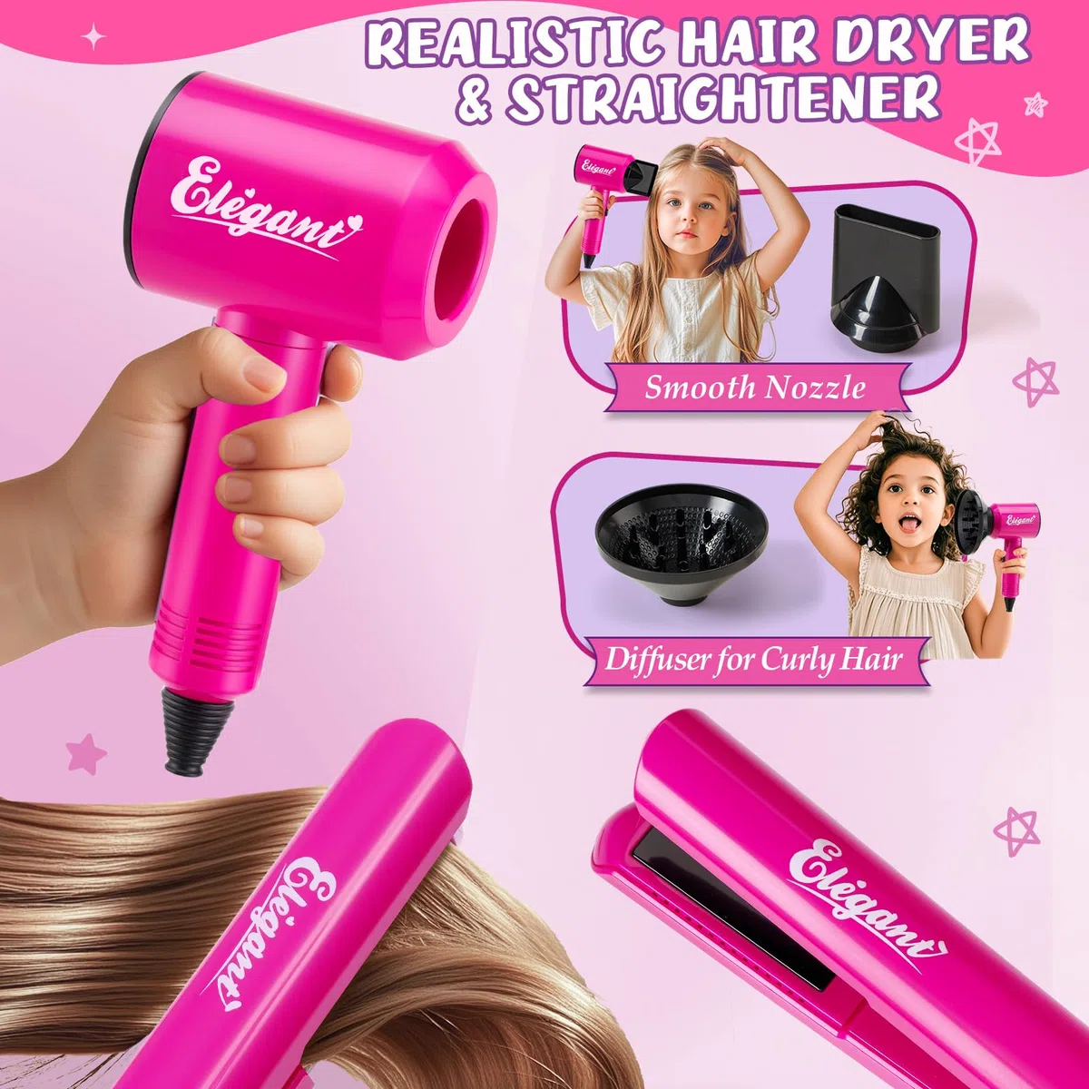 Tacobear Testa Bambola da Truccare e Pettinare con Smalto Unghie Trucchi Asciugacapelli Giocattolo Piastra Accessori per Capelli Set Parrucchiera Giochi Bambina Regalo 3 4 5 6 7 8 Anni