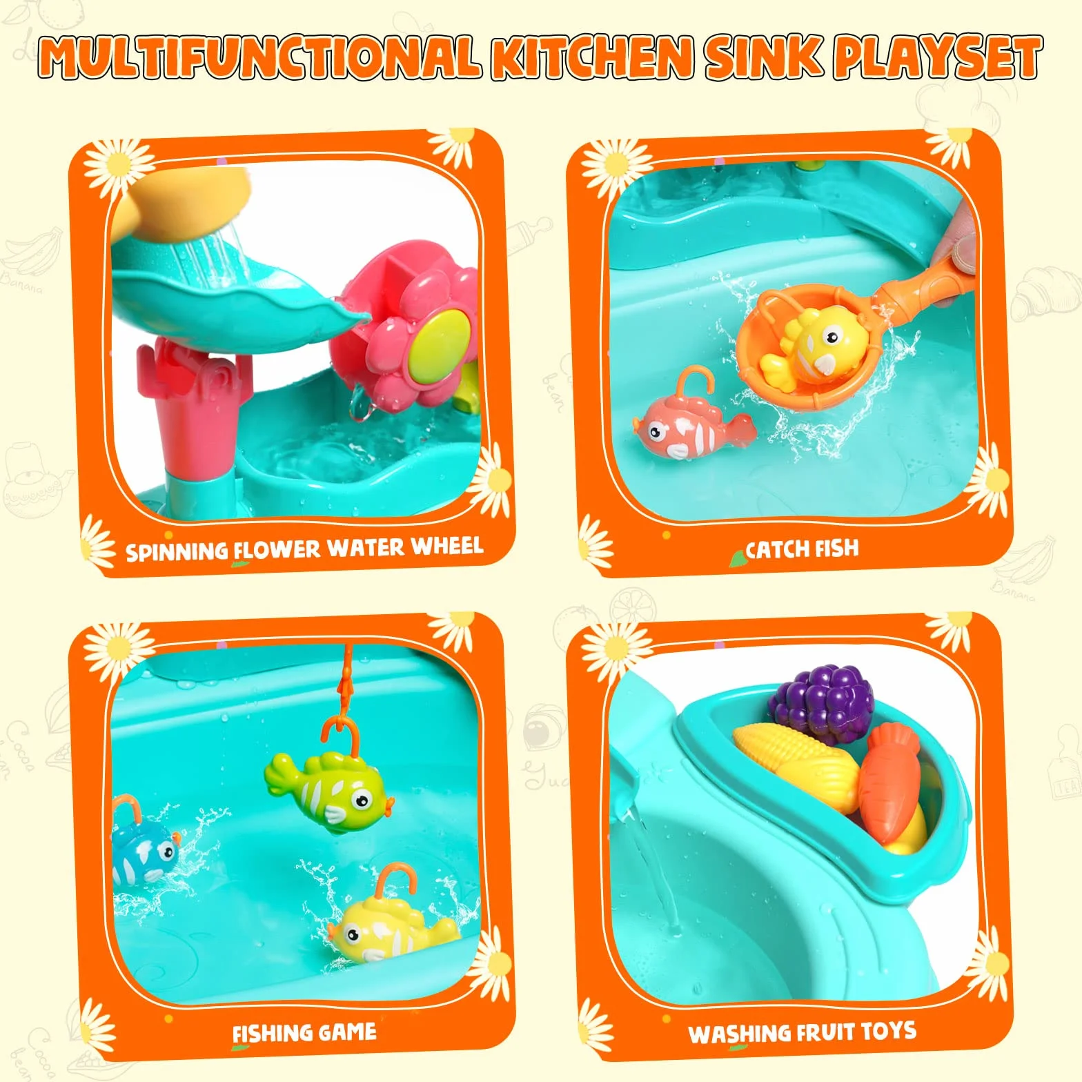 Ark miido Giocattolo per lavello da Cucina Giocattoli per lavello da Cucina, Sistema Automatico di Ciclo dell'Acqua, Giochi di finzione per Ragazze e Ragazzi