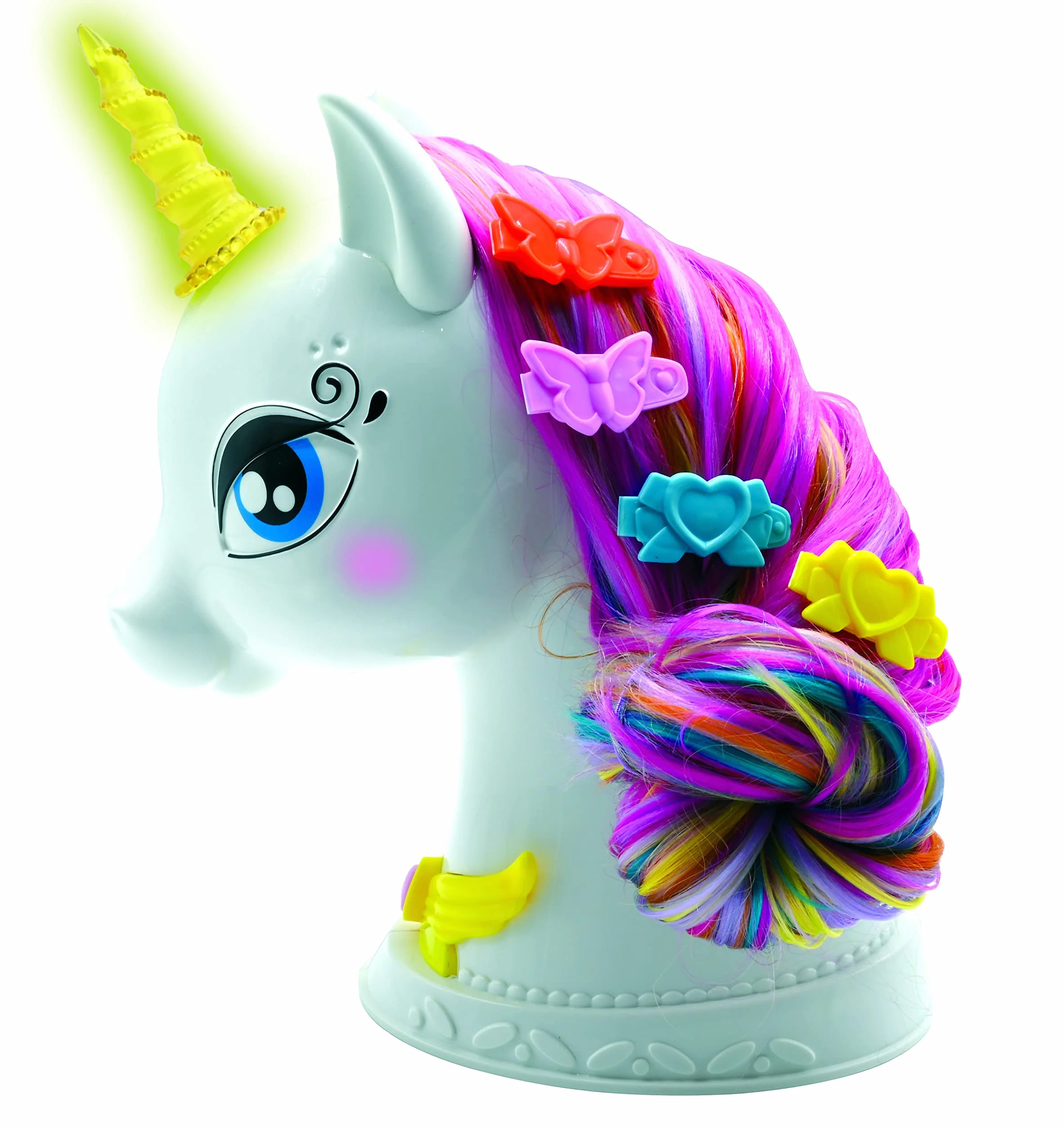 Lexibook, Testina interattiva per acconciatura Unicorno, Capelli Lunghi e setosi, interattiva, Musica e Accessori magici, per Bambini dai 3 Anni in su, Bianco/Rosa, SHUNI