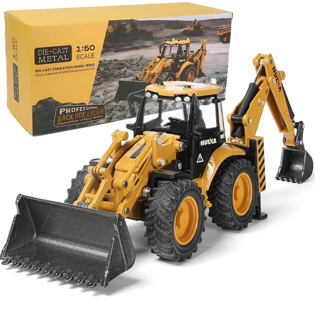 Escavatore Ruspa Giocattolo, 1/50 Modelli di Giocattoli 2 in 1 Camion a Frizione Modellini con Bulldozer Spiaggia Macchinine per Bambini Anni, Regalo di Compleanno Giocattoli- Yellow