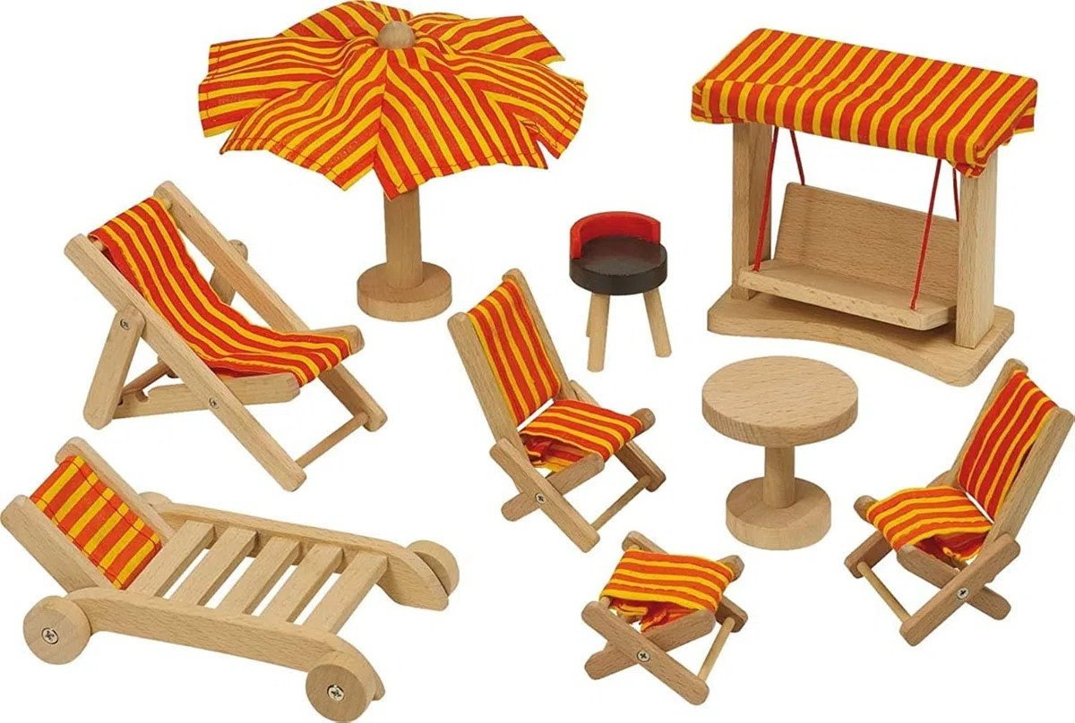 Goki 51913 - Mobili da Giardino, 9 Pezzi, casa delle Bambole Mobile