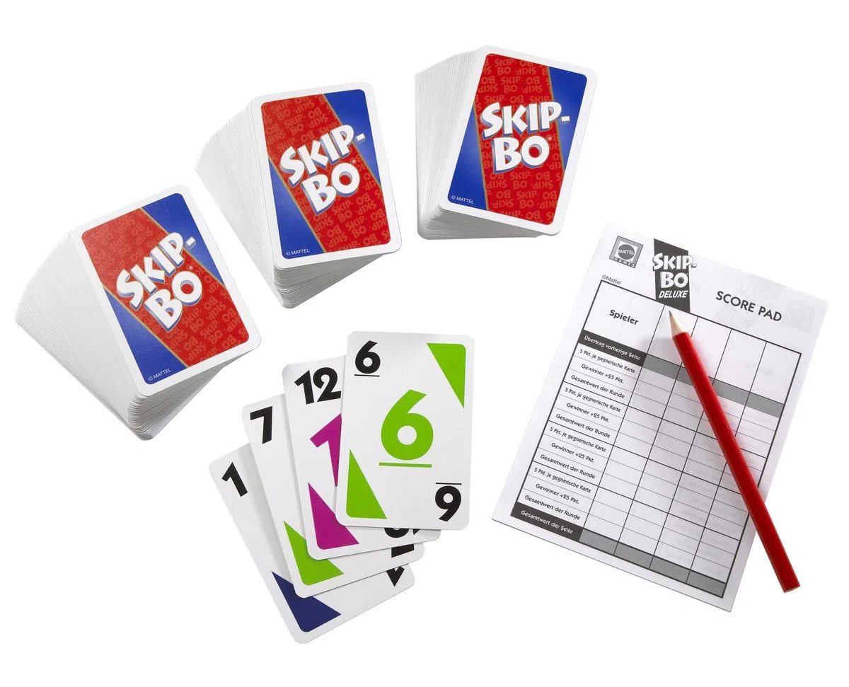 Mattel Games Skip-Bo Deluxe, Versione Speciale del Famoso Gioco di Carte Numerate in Sequenza con Confezione in Metallo da Collezione, Giocattolo per Bambini, 7+ anni, L3671