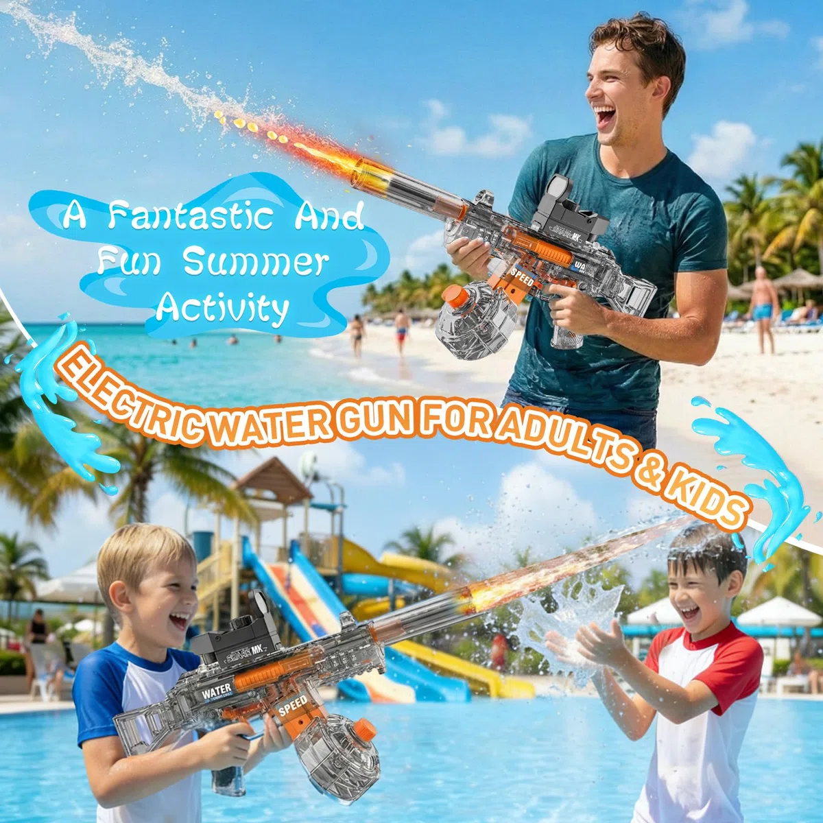 Pistola Ad Acqua Elettrica Per Bambini, Fucile Ad Acqua Automatica Con Gittata Fino 10M, Electric Water Gun luce LED giocattoli regali per adulti ragazzi ragazze (UMP45 Nero)