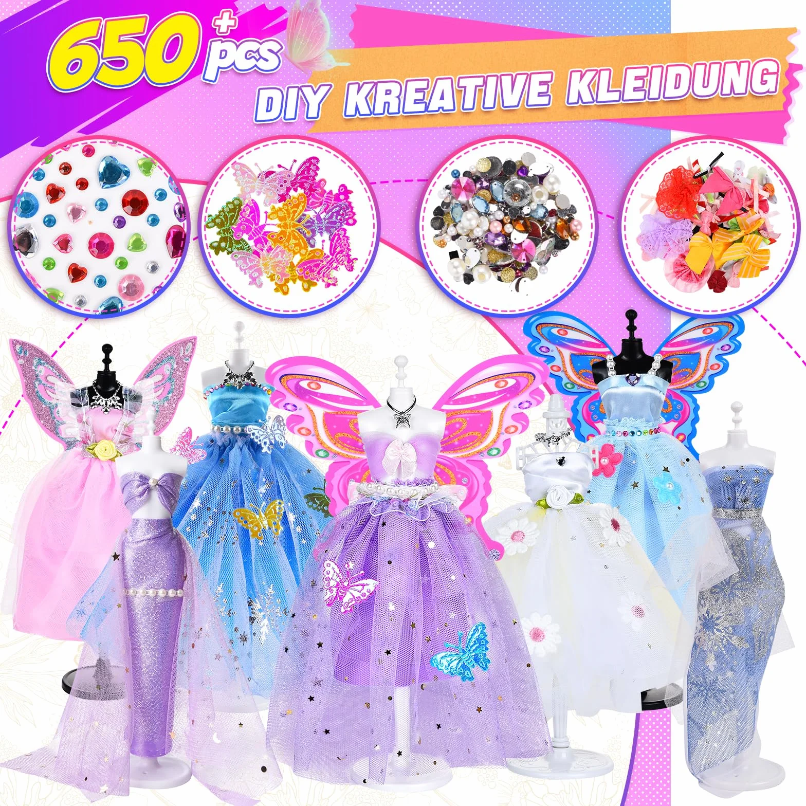 JONRRYIN Fashion Designer Kit, 600+ Kit di Design di Moda per Ragazze, Kits da Cucito per Bambini con 2 Manichini, Arte e Artigianato Creativo Design Moda per Bambine 8 9 10 11 12 Anni
