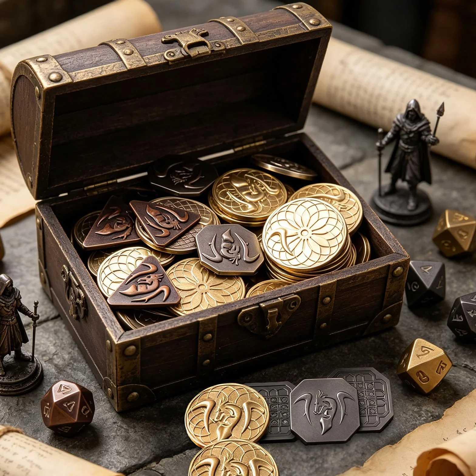 Byhoo 70 pezzi in metallo e Borse in Pelle MDN, di cui 30 monete d'oro, 20 monete d'argento e 20 pezzi di rame, parti di Gioco da tavolo
